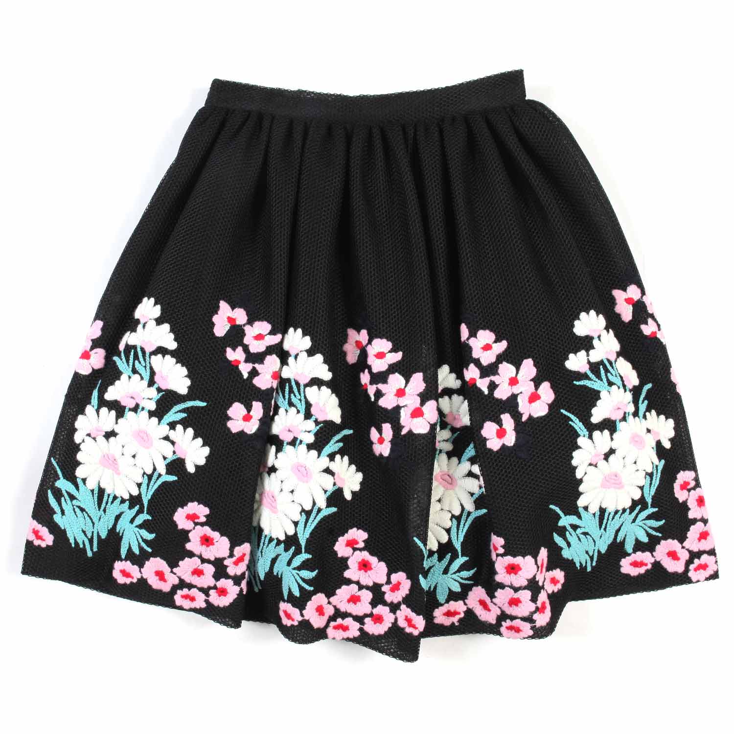 GONNA NERA CON FIORI RICAMATI BAMBINA E TEENAGER - annameglio.com abbigliamento moda