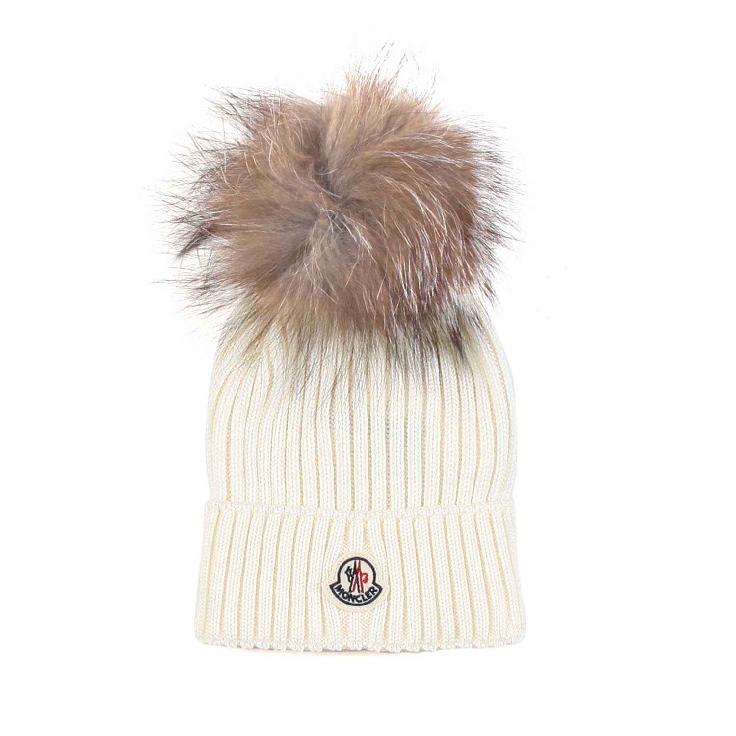 BERRETTO BAMBINA PANNA CON POM PON DI PELLICCIA - annameglio.com abbigliamento moda