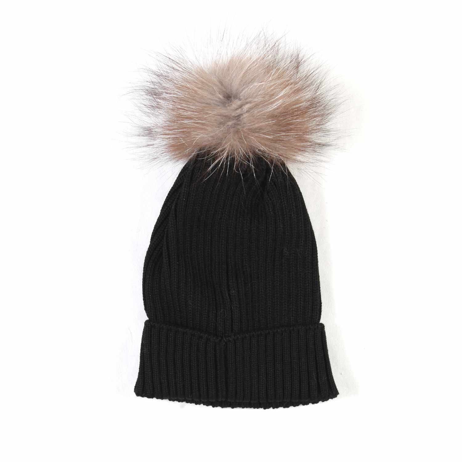 CAPPELLO DI LANA NERO CON POM PON DI PELLICCIA - annameglio.com abbigliamento moda