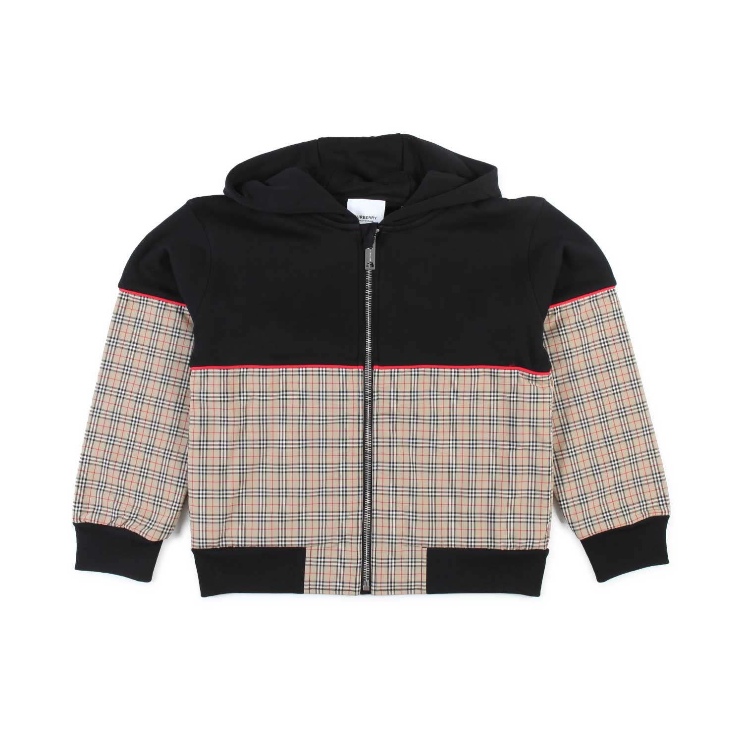 FELPA UNISEX NERA E TARTAN CON CAPPUCCIO - annameglio.com abbigliamento moda