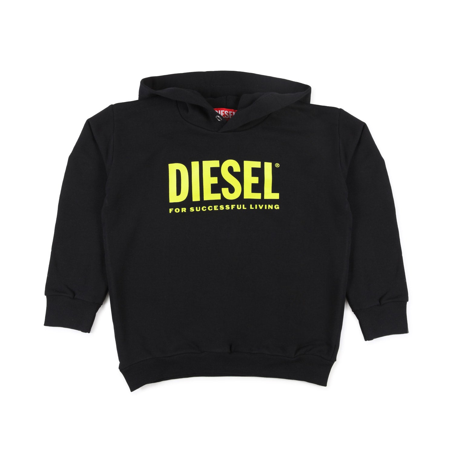 FELPA UNISEX NERA CON LOGO GIALLO E CAPPUCCIO - annameglio.com abbigliamento moda