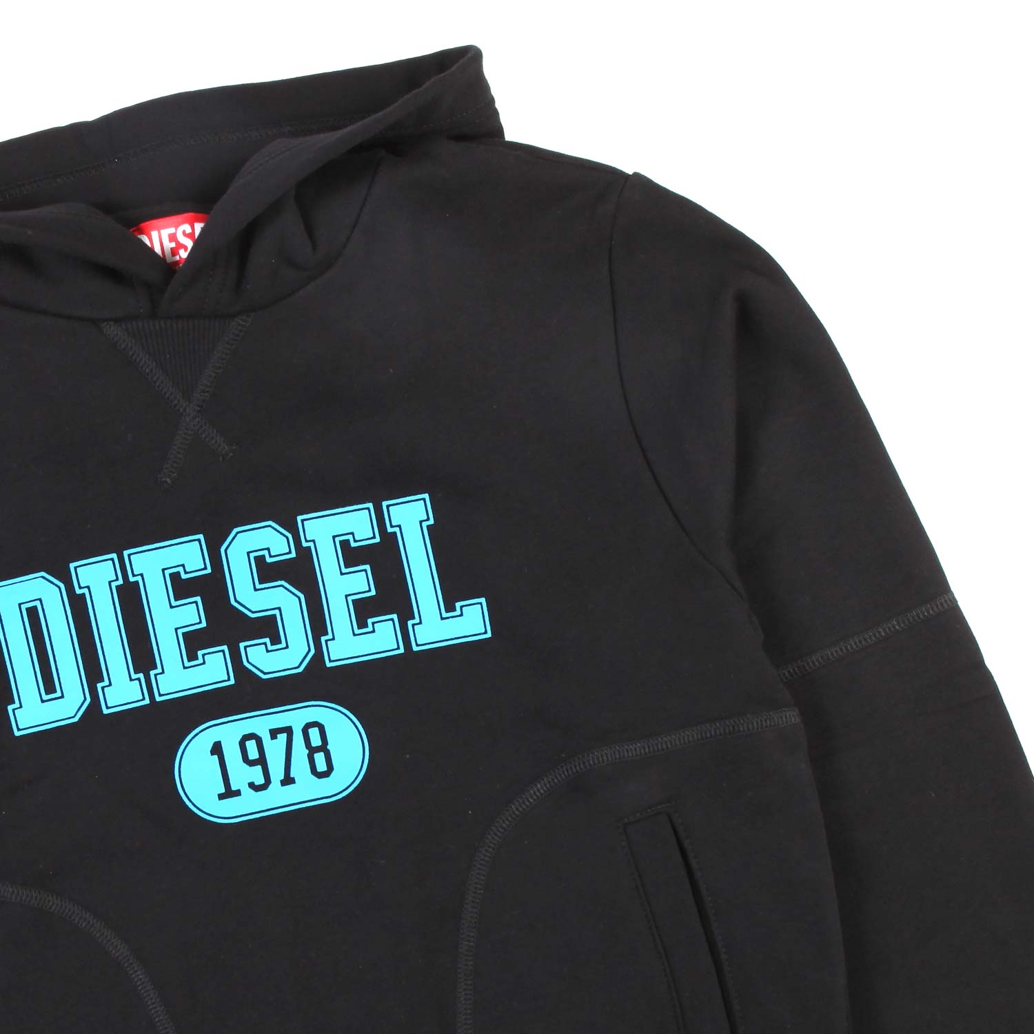 FELPA HOODIE NERA CON LOGO COLLEGE TURCHESE - annameglio.com abbigliamento moda