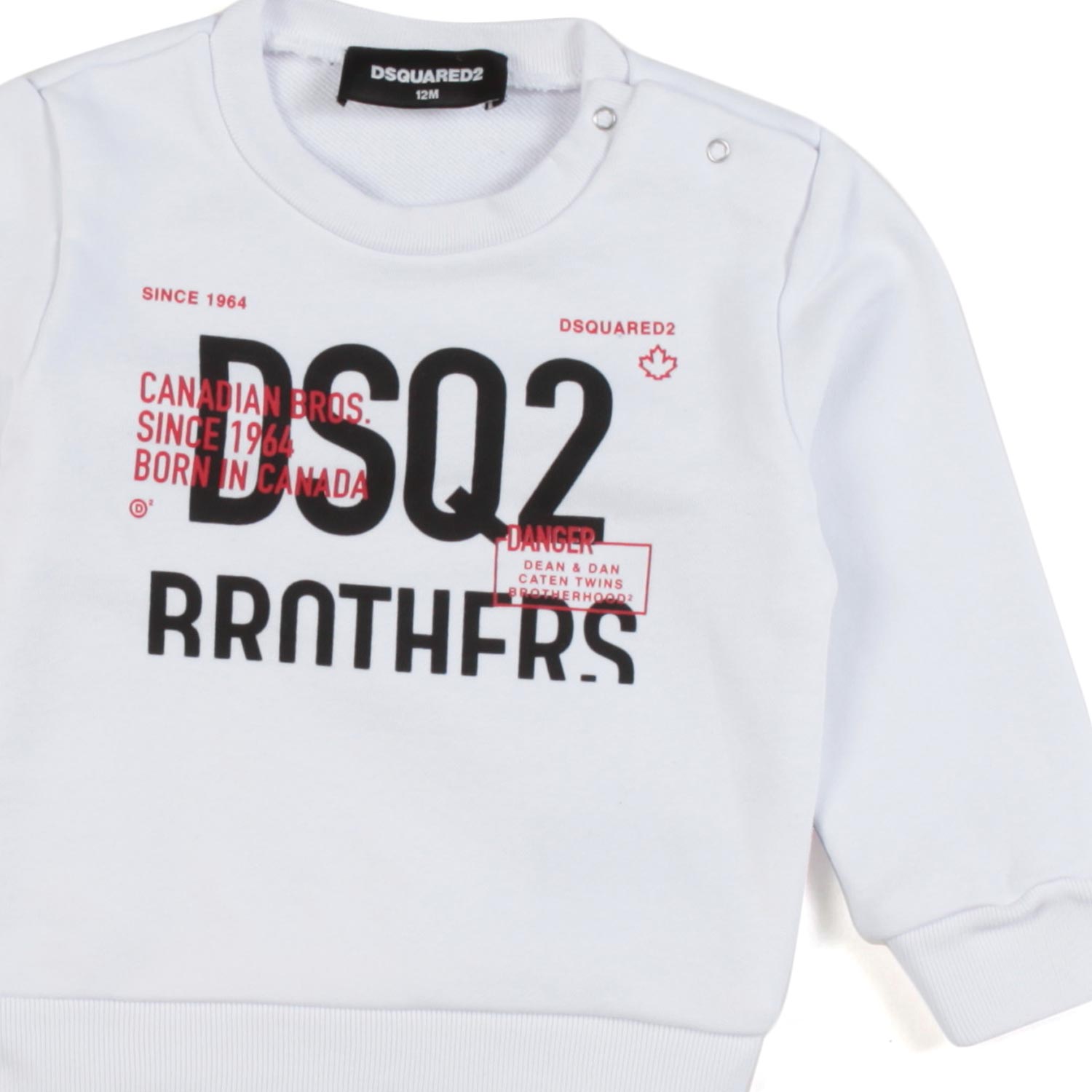 BABY FELPA BIANCA CON LOGHI NERI E ROSSI - annameglio.com abbigliamento moda