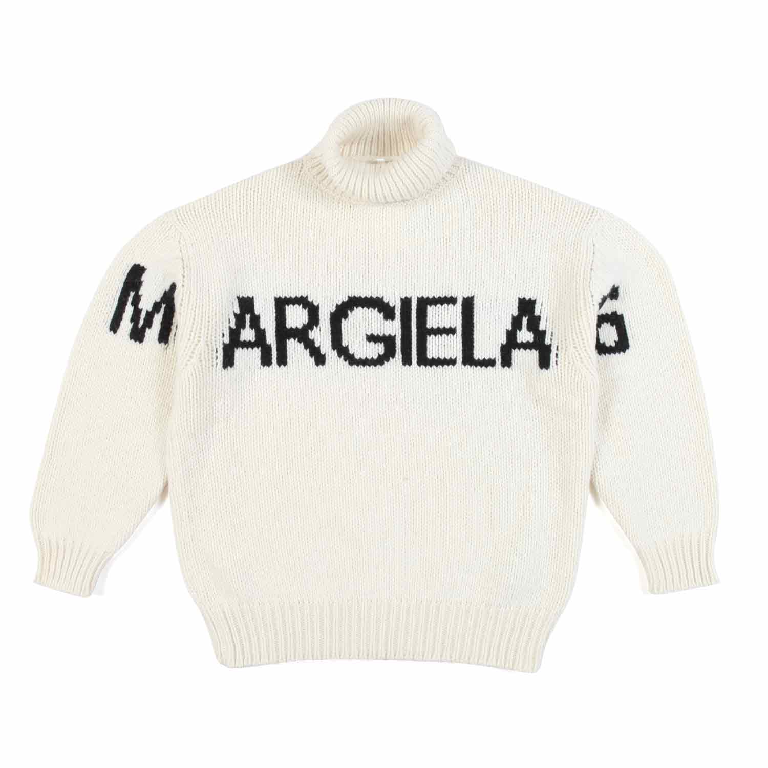 MAGLIONE DOLCEVITA BIANCO PANNA CON LOGO NERO - annameglio.com abbigliamento moda