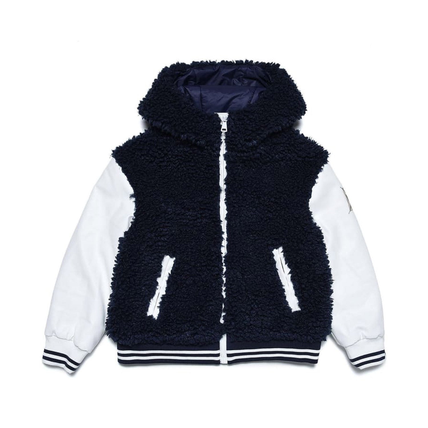 BOMBER BLU NAVY E BIANCO IN ECOPELLE E TEDDY - annameglio.com abbigliamento moda