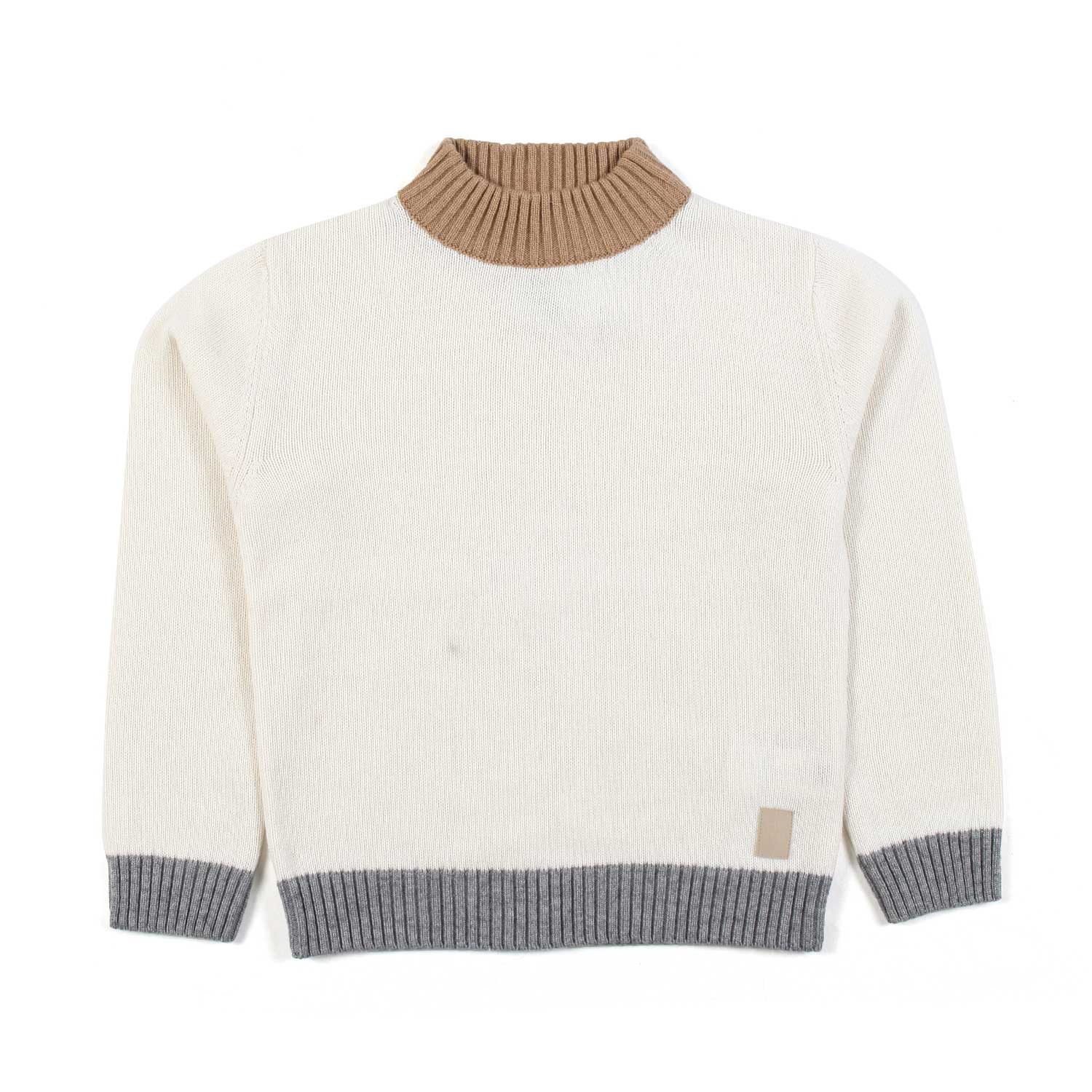 PULLOVER PANNA CON ORLI CAMMELLO E GRIGIO - annameglio.com abbigliamento moda