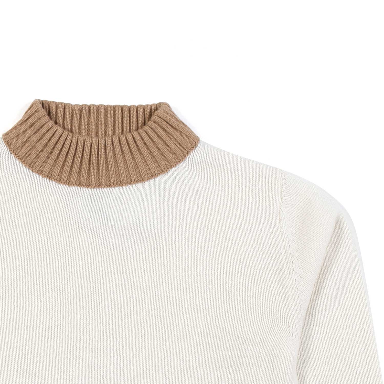 PULLOVER PANNA CON ORLI CAMMELLO E GRIGIO - annameglio.com abbigliamento moda