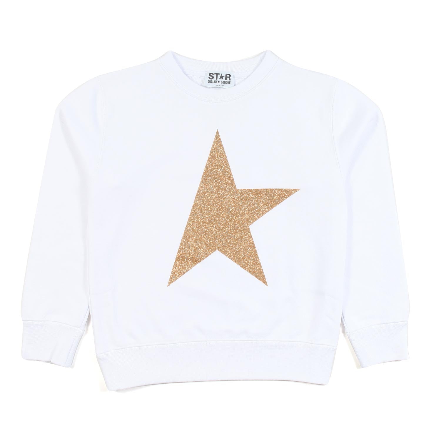 FELPA BIANCA CON MAXI STELLA ORO BAMBINA - annameglio.com abbigliamento moda