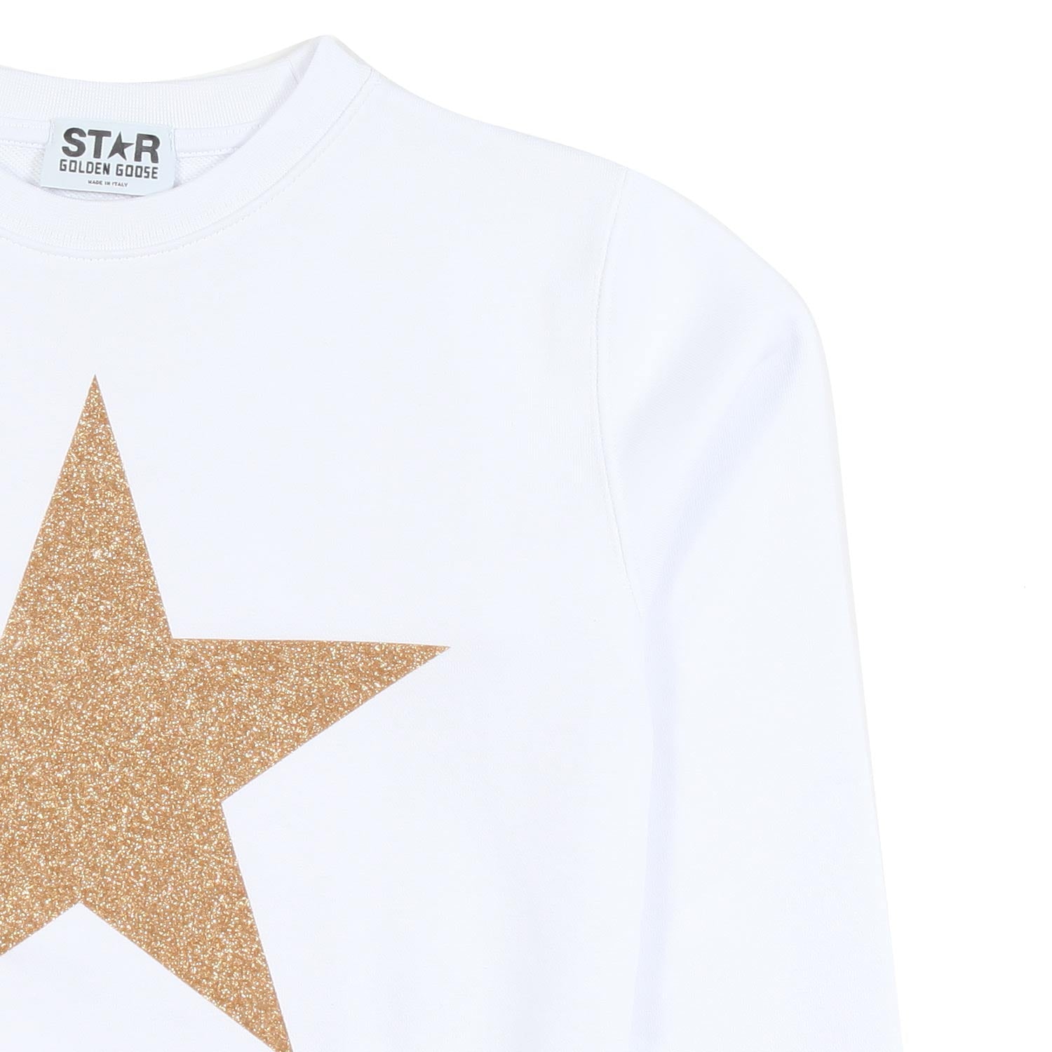 FELPA BIANCA CON MAXI STELLA ORO BAMBINA - annameglio.com abbigliamento moda