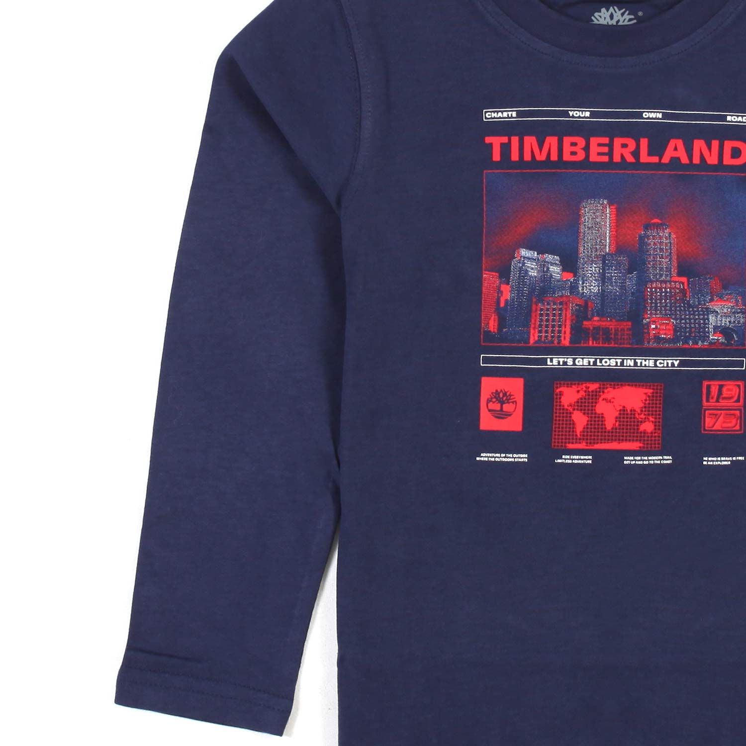 T-SHIRT MANICA LUNGA BLU CON STAMPA ROSSA - annameglio.com abbigliamento moda