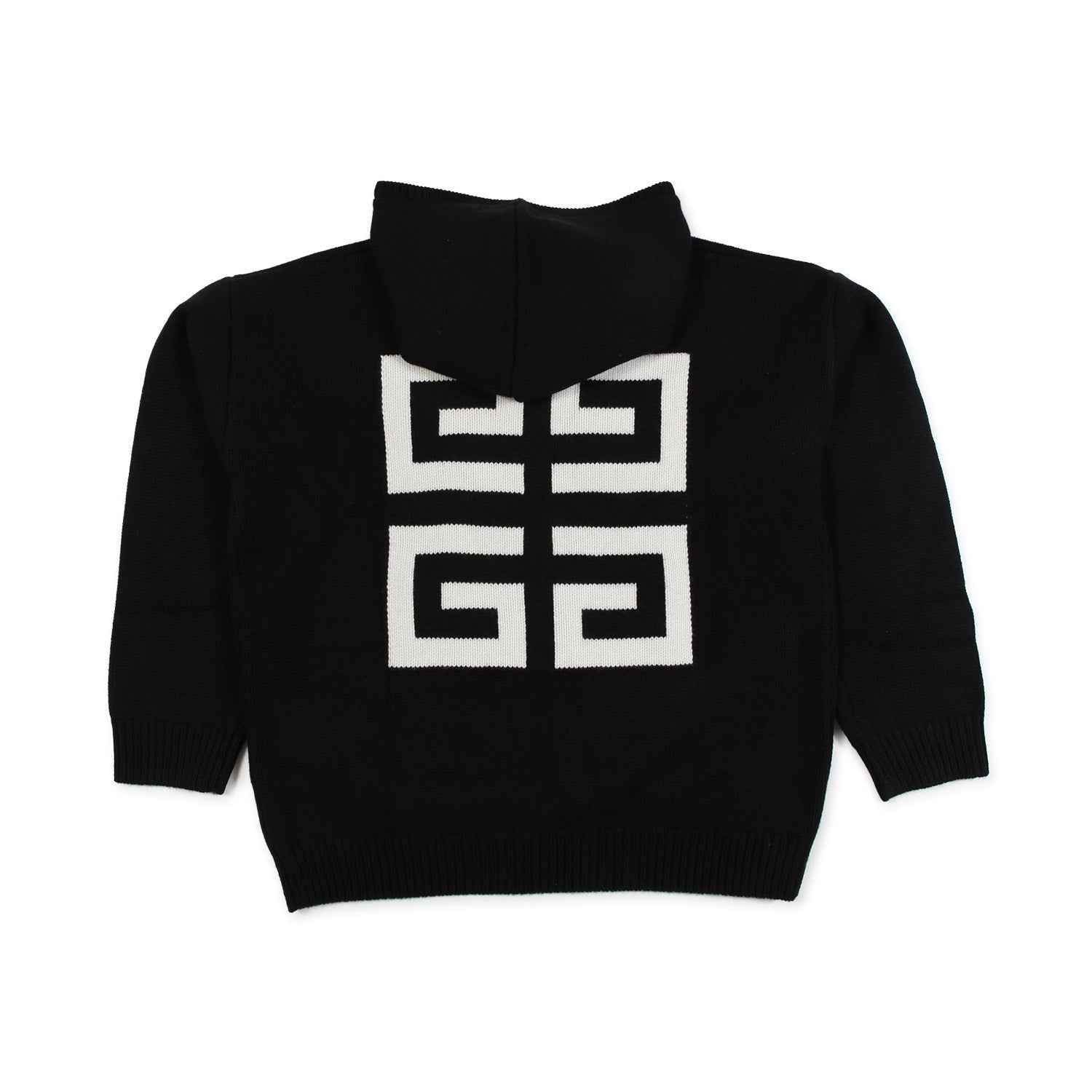 MAGLIONE NERO CON CAPPUCCIO E LOGHI BIANCHI - annameglio.com abbigliamento moda