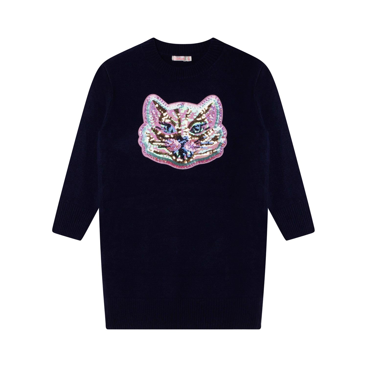 ABITO MAXI-MAGLIA BLU SCURO CON GATTO PAILLETTES - annameglio.com abbigliamento moda