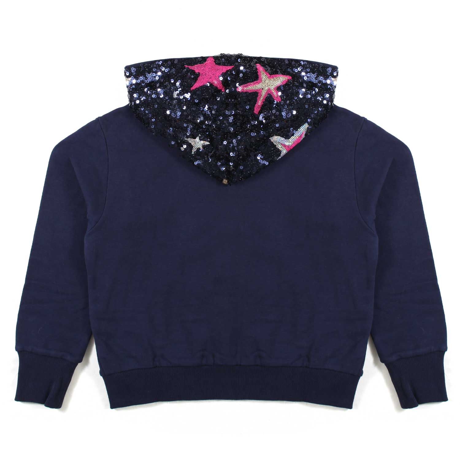 FELPA BLU NAVY CON CAPPUCCIO PAILLETTES MULTICOLOR - annameglio.com abbigliamento moda