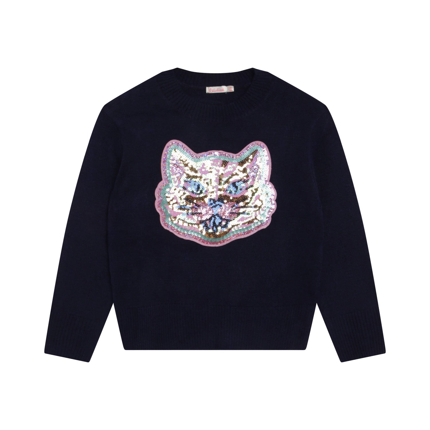 PULLOVER BLU SCURO CON GATTO PAILLETTES - annameglio.com abbigliamento moda