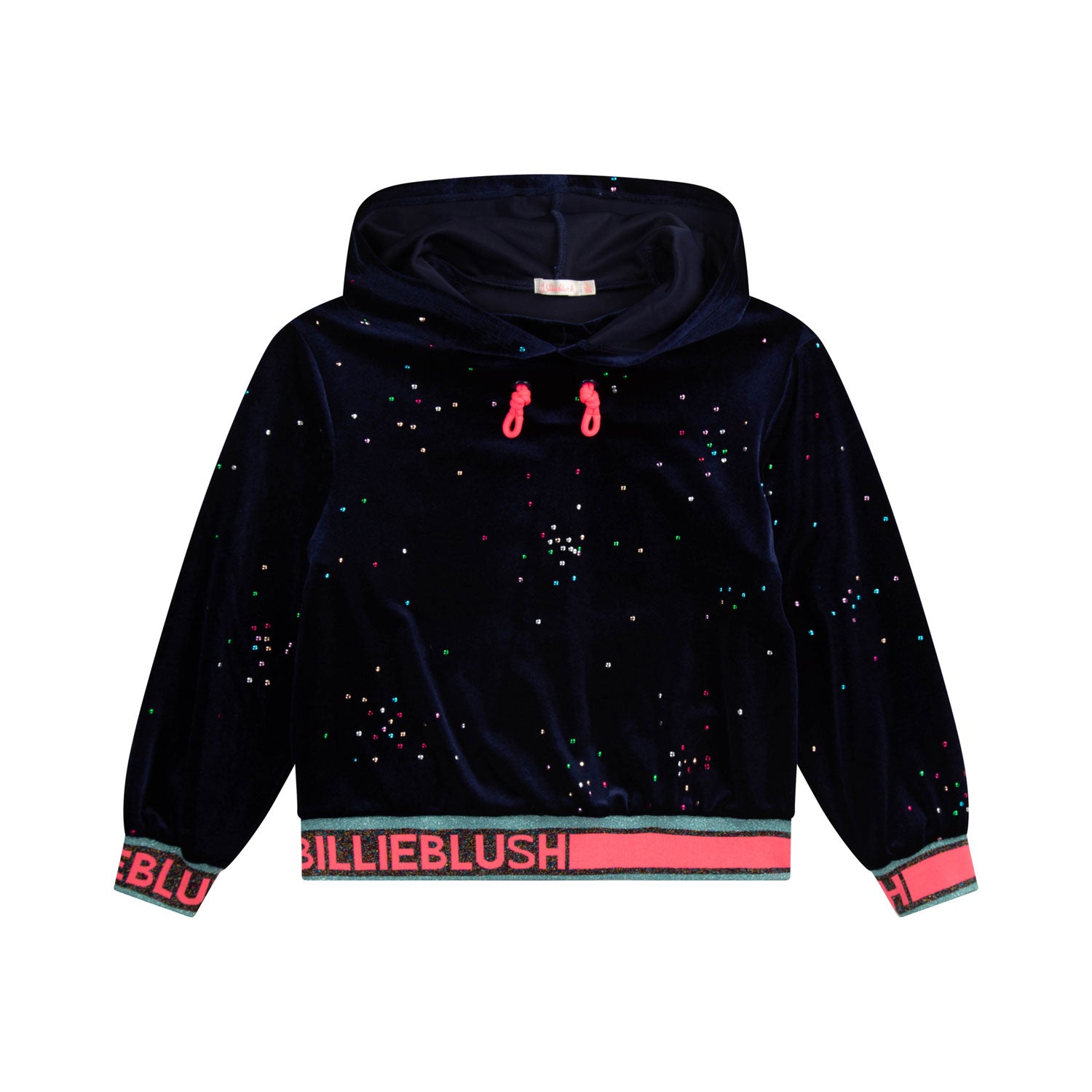 FELPA HOODIE BLU NAVY CON STRASS MULTICOLOR - annameglio.com abbigliamento moda