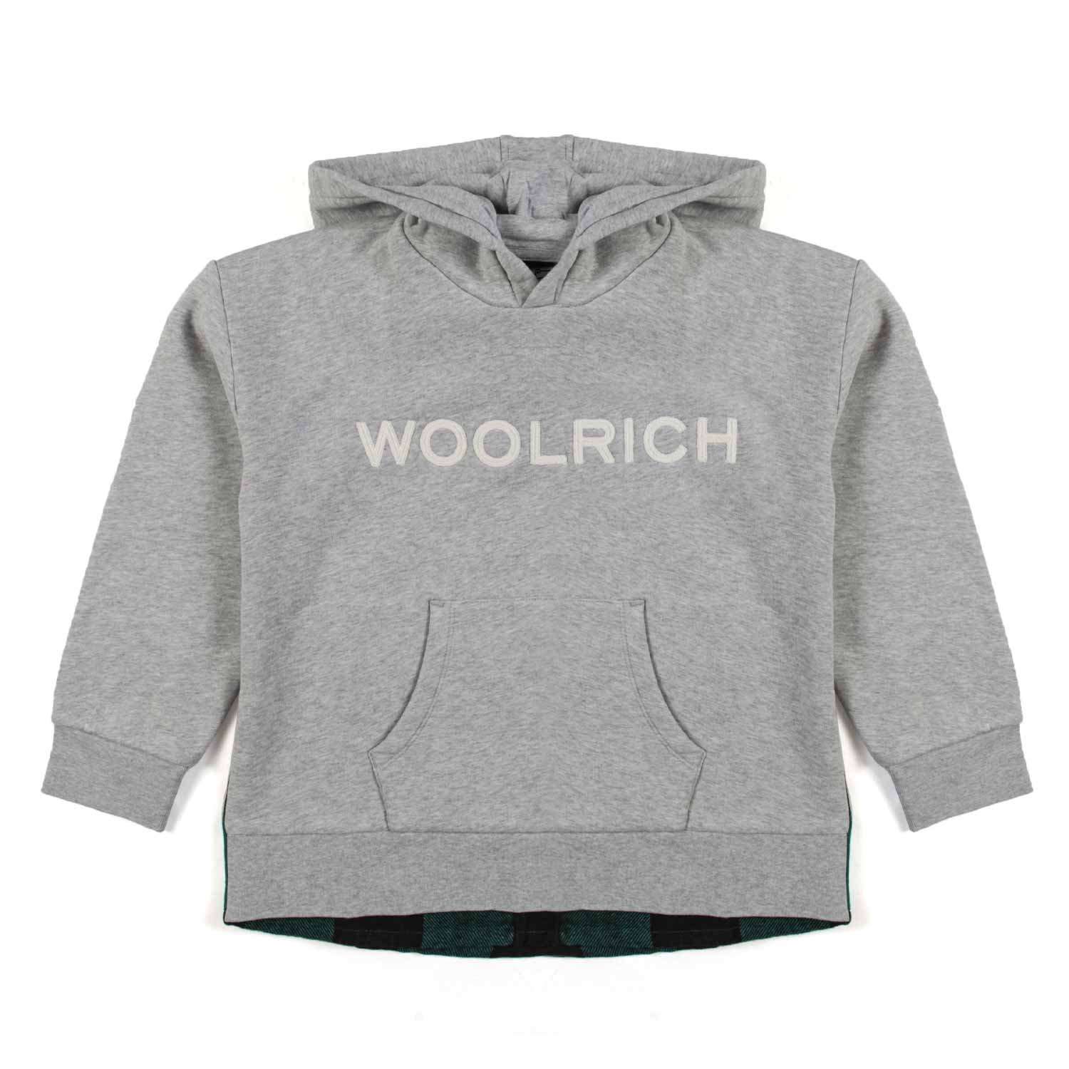 FELPA HOODIE GRIGIA CON PANNELLO CHECK VERDE - annameglio.com abbigliamento moda