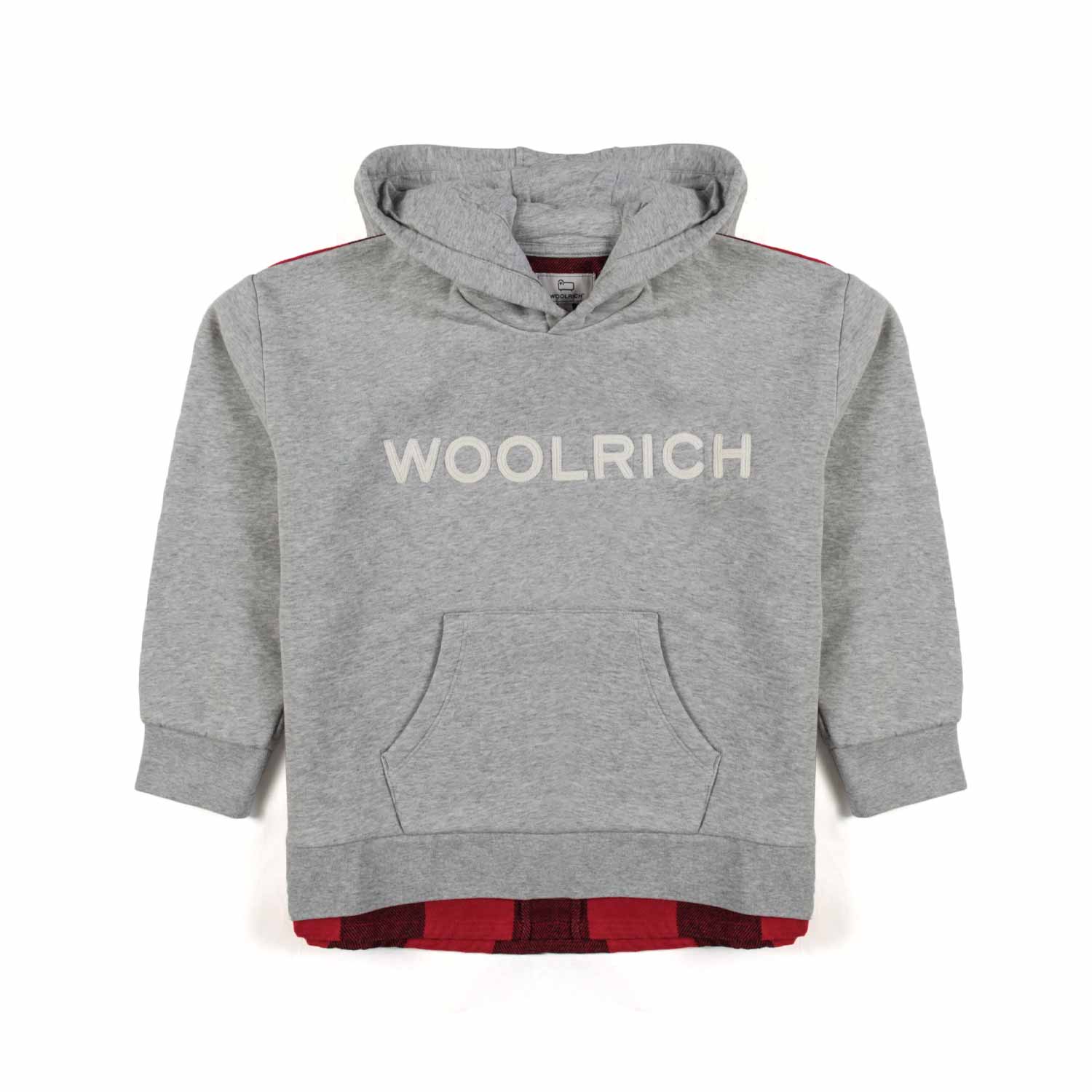 FELPA HOODIE GRIGIA CON PANNELLO CHECK ROSSO - annameglio.com abbigliamento moda