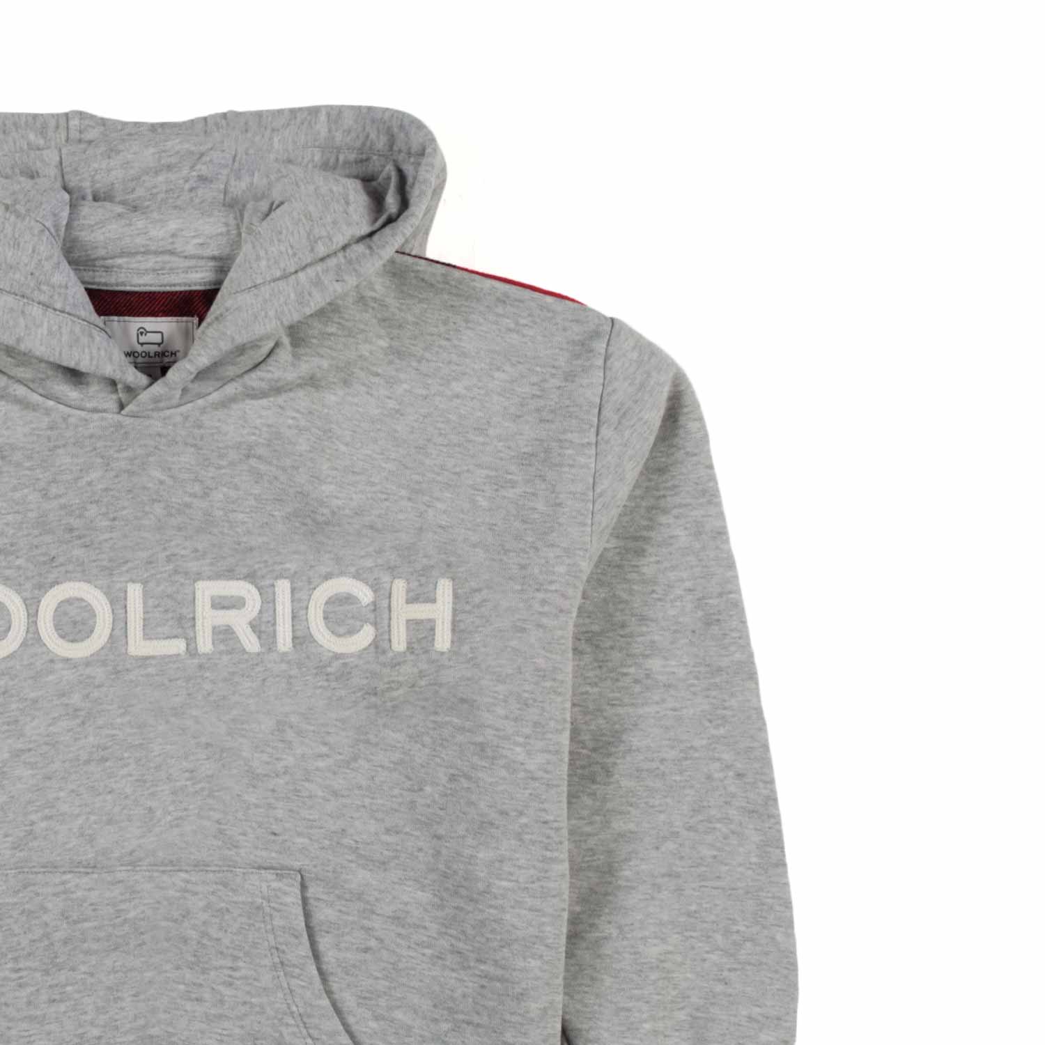 FELPA HOODIE GRIGIA CON PANNELLO CHECK ROSSO - annameglio.com abbigliamento moda