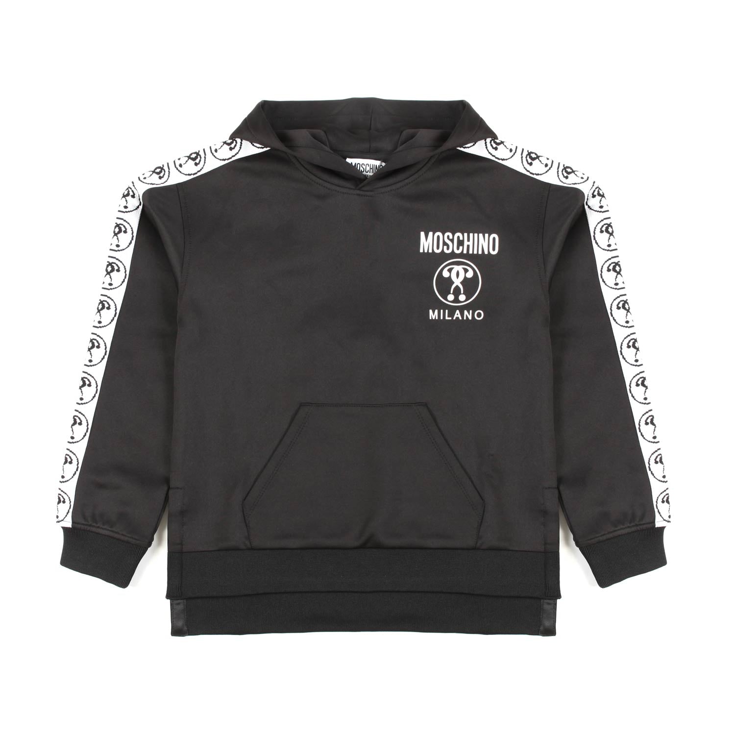 FELPA UNISEX NERA CON CAPPUCCIO E STRISCE BIANCHE - annameglio.com abbigliamento moda