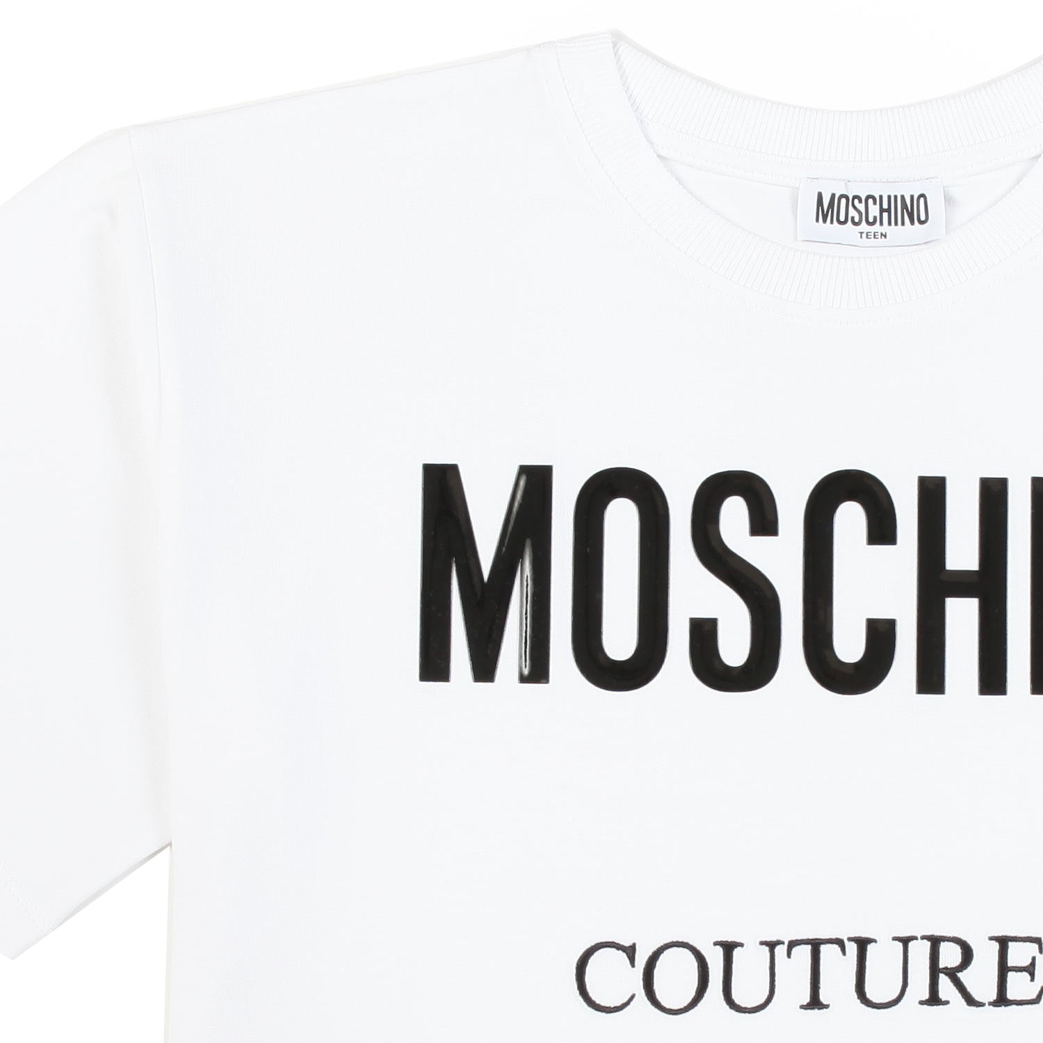 T-SHIRT BIANCA CON LOGHI NERI BAMBINO E BAMBINA - annameglio.com abbigliamento moda