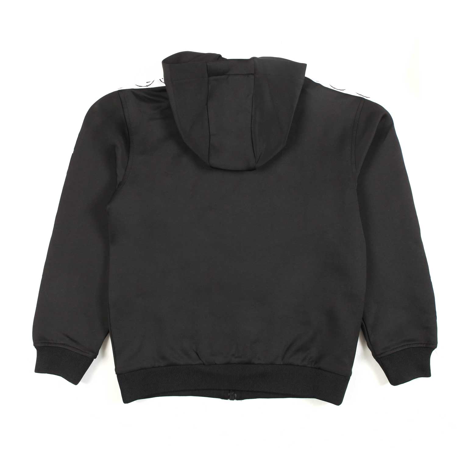 FELPA NERA CON CAPPUCCIO, ZIP E STRISCE BIANCHE - annameglio.com abbigliamento moda