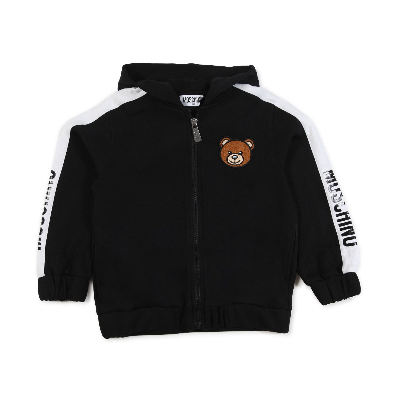 FELPA HOODIE NERA E BIANCA CON PATCH TEDDY BEAR - annameglio.com abbigliamento moda