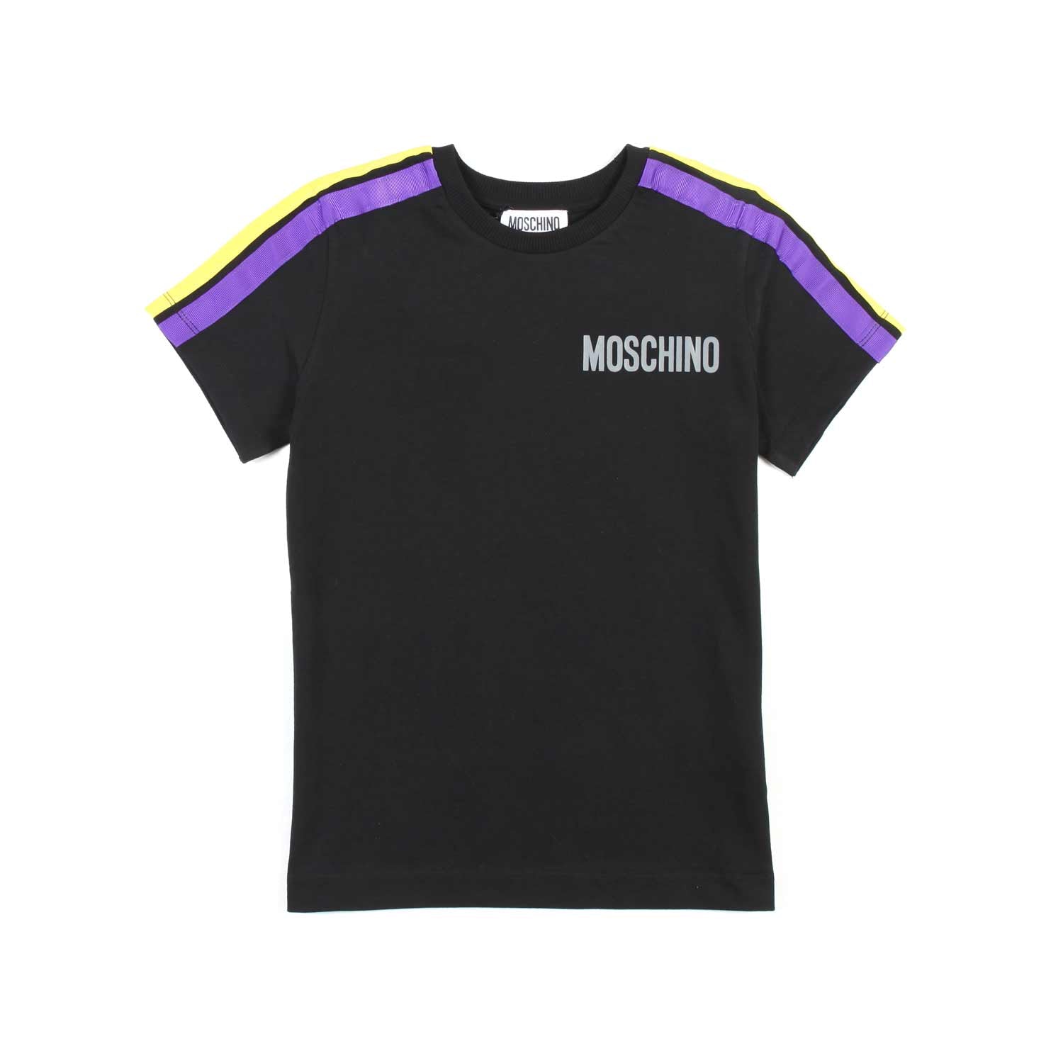 T-SHIRT UNISEX NERA CON STRISCE GIALLE E VIOLA - annameglio.com abbigliamento moda