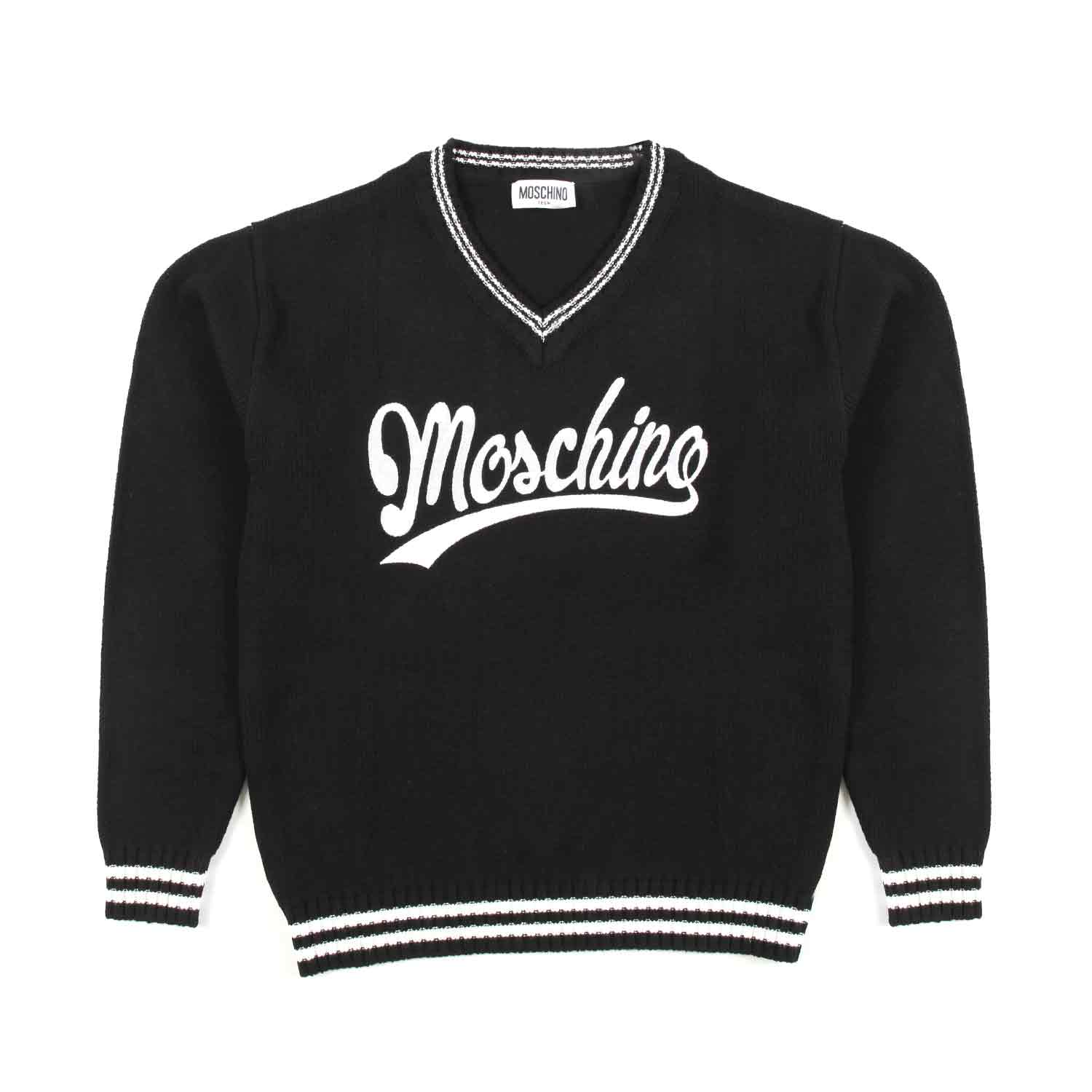 PULLOVER A V NERO CON DETTAGLI BIANCHI - annameglio.com abbigliamento moda