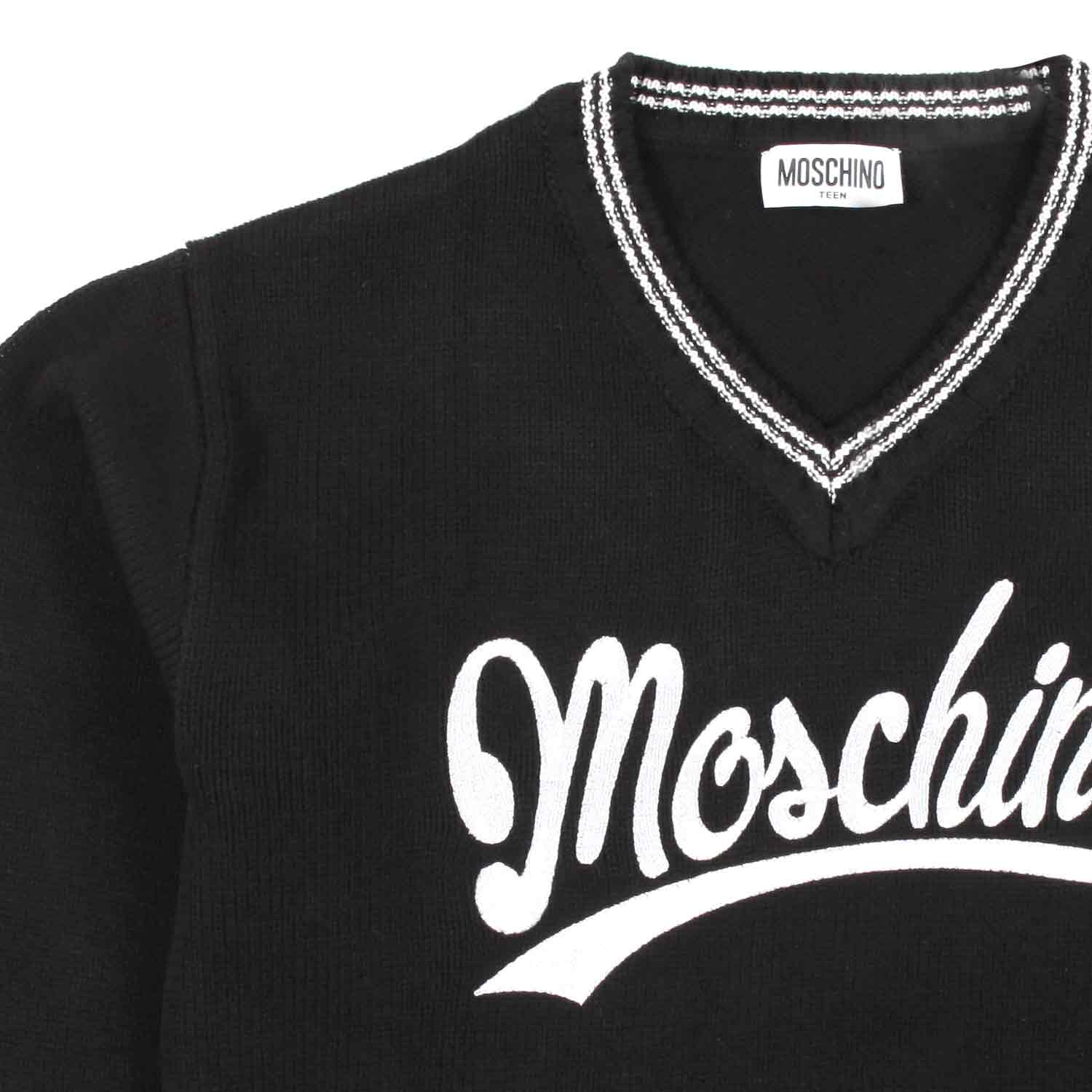 PULLOVER A V NERO CON DETTAGLI BIANCHI - annameglio.com abbigliamento moda