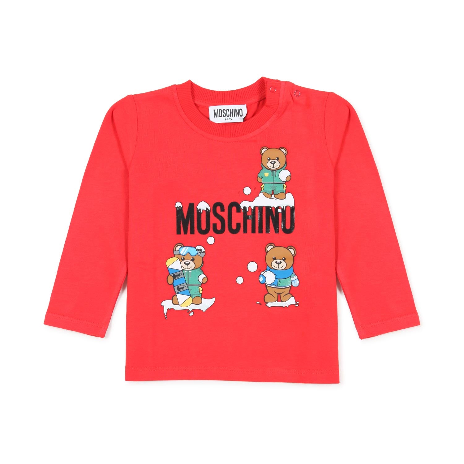 T-SHIRT BABY MANICA LUNGA ROSSA CON ORSETTI - annameglio.com abbigliamento moda