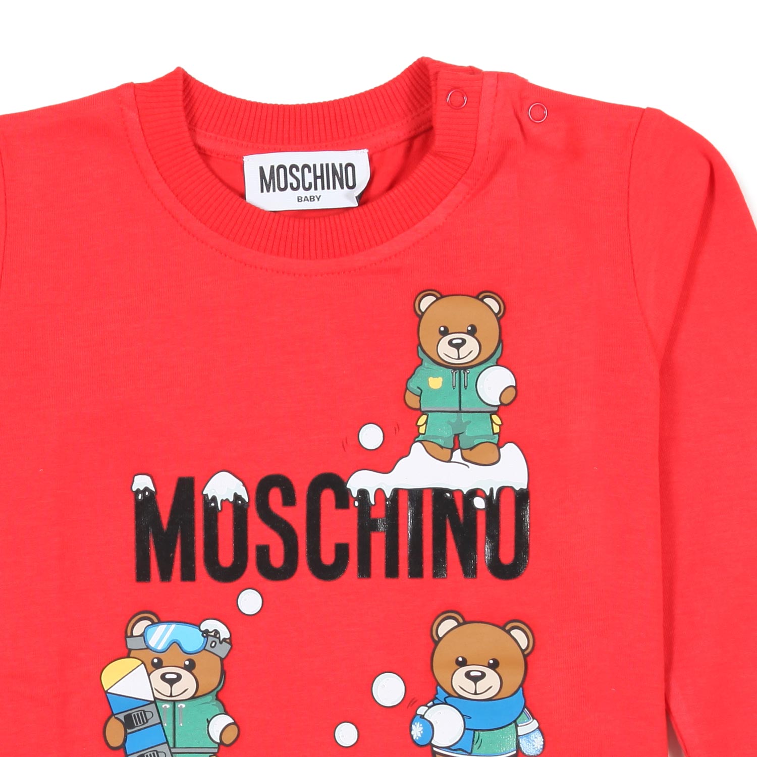 T-SHIRT BABY MANICA LUNGA ROSSA CON ORSETTI - annameglio.com abbigliamento moda