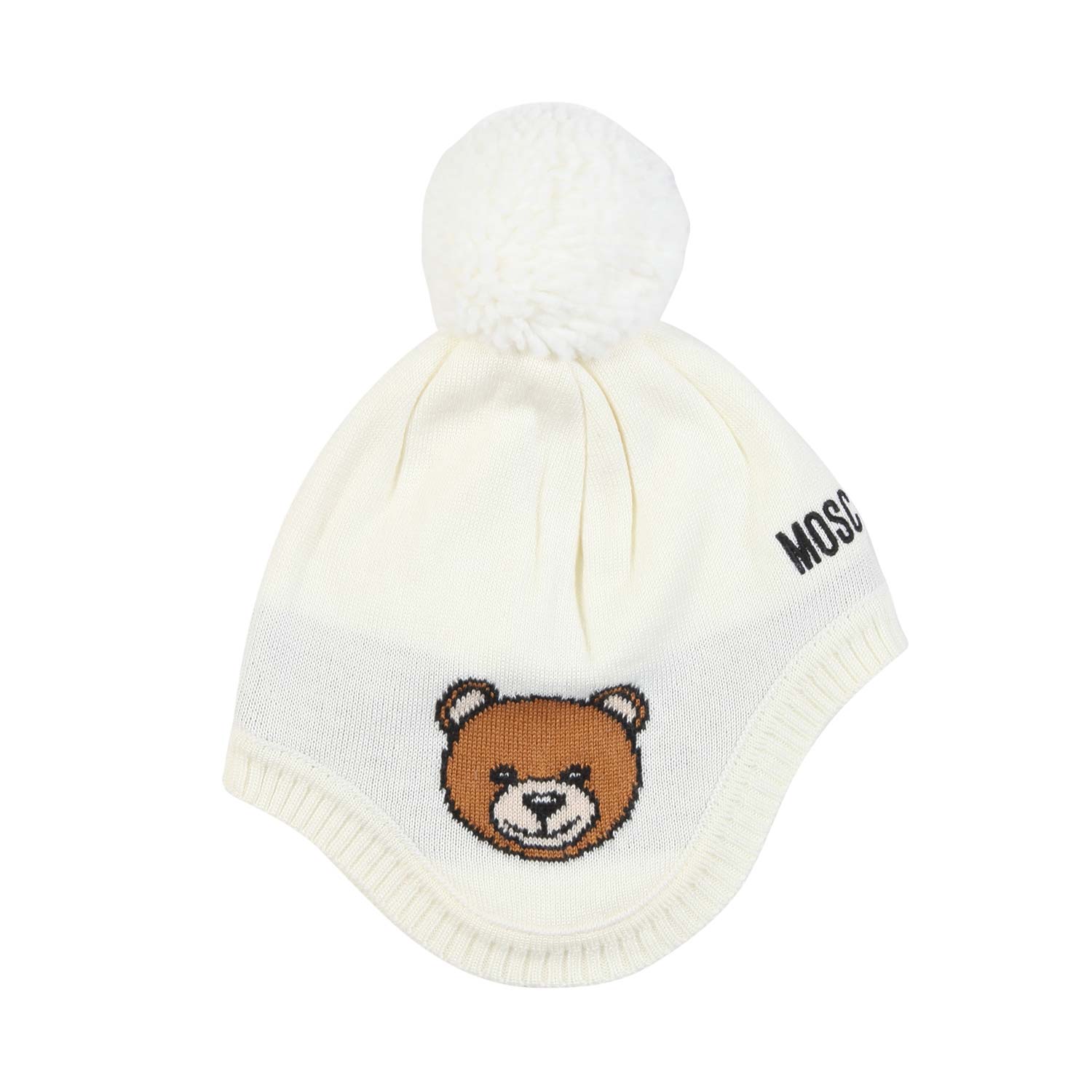CAPPELLO BABY A CUFFIA BIANCO LATTE CON TEDDY BEAR - annameglio.com abbigliamento moda
