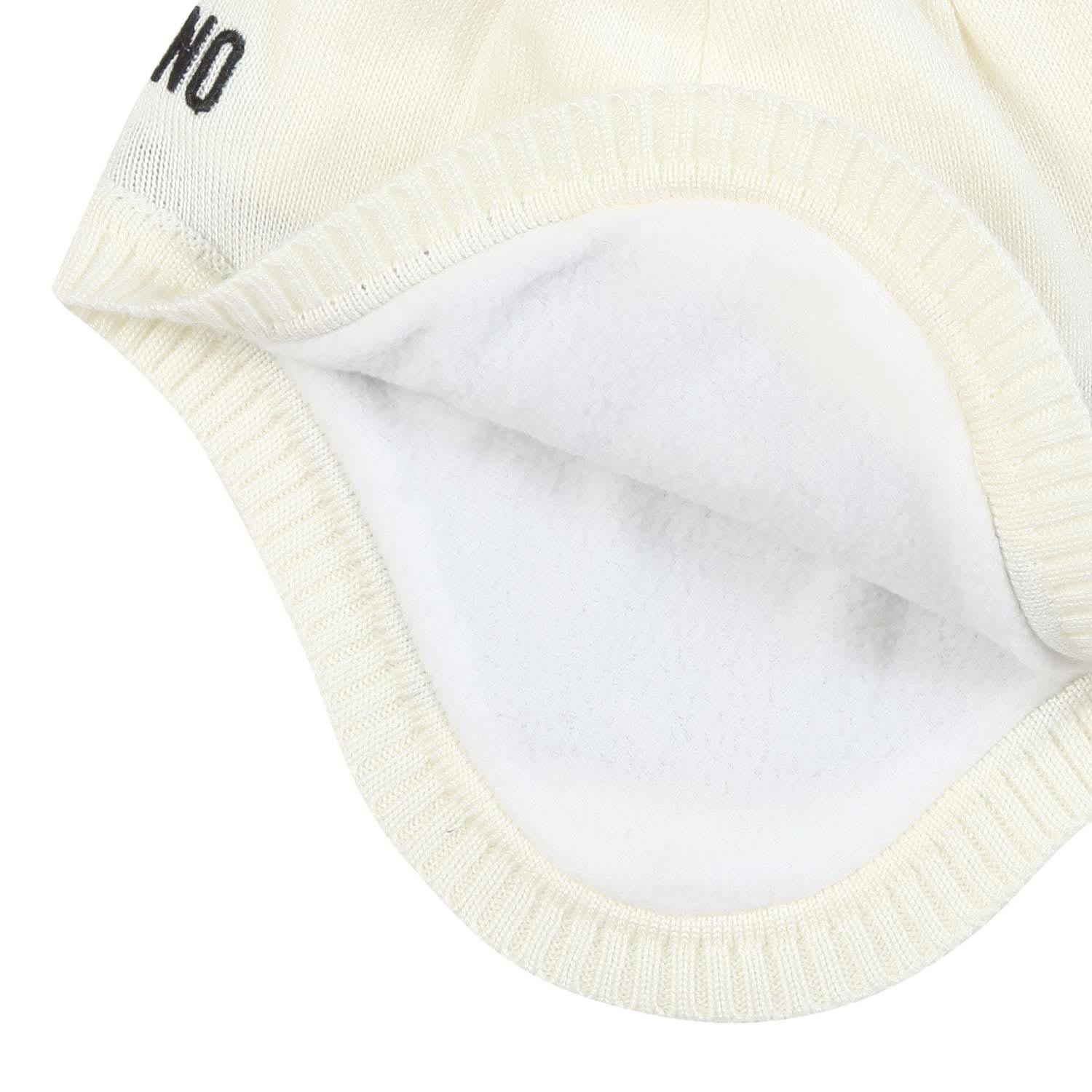 CAPPELLO BABY A CUFFIA BIANCO LATTE CON TEDDY BEAR - annameglio.com abbigliamento moda