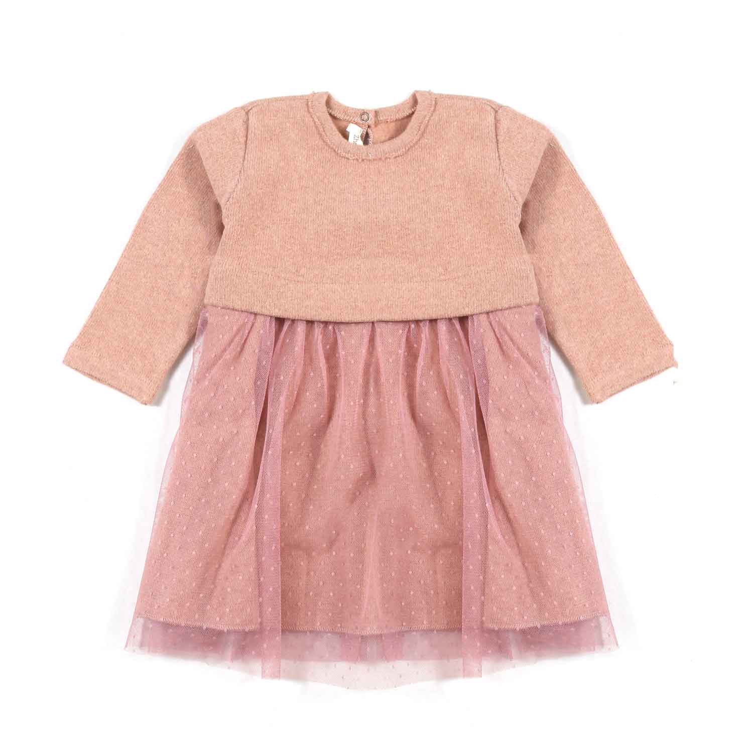 VESTITINO ROSA ANTICO CON TULLE A POIS NEONATA - annameglio.com abbigliamento moda