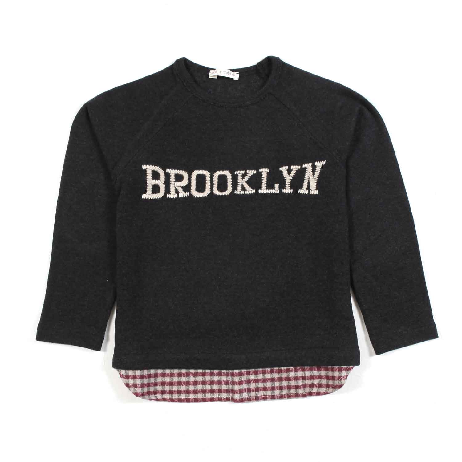 MAGLIA ANTRACITE CON TOPPE VICHY AMARANTO BAMBINA - annameglio.com abbigliamento moda