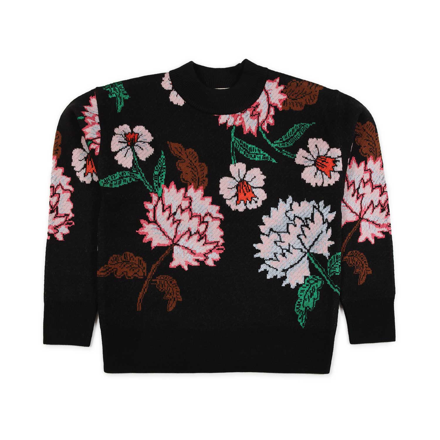 MAGLIONE NERO CON FIORI JACQUARD MULTICOLOR - annameglio.com abbigliamento moda