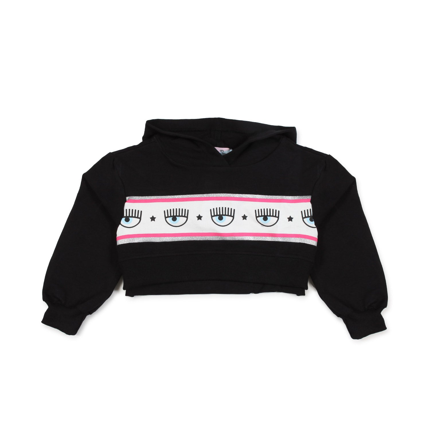 FELPA CROPPED MAXI LOGOMANIA NERA CON CAPPUCCIO - annameglio.com abbigliamento moda