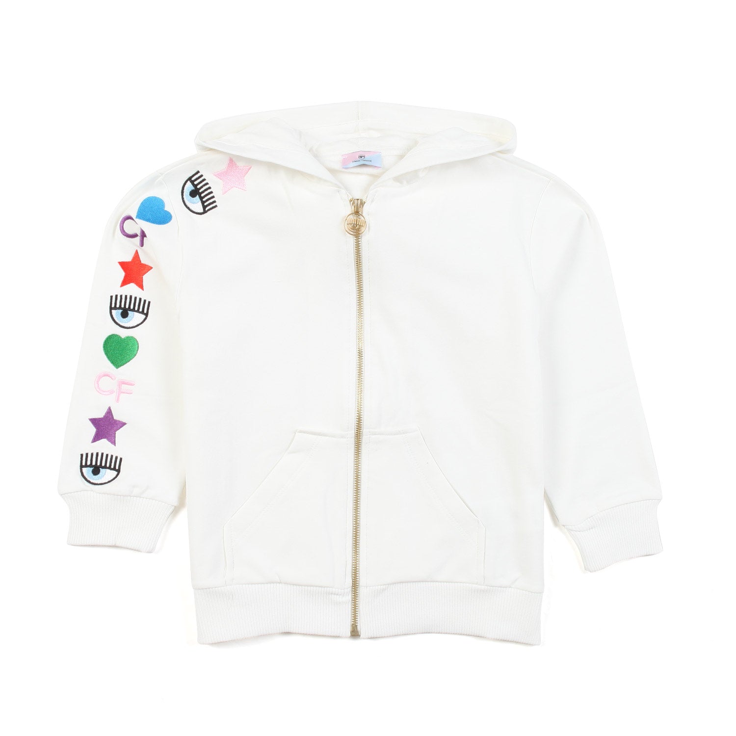 FELPA HOODIE BIANCA CON RICAMI EYE STAR BAMBINA - annameglio.com abbigliamento moda