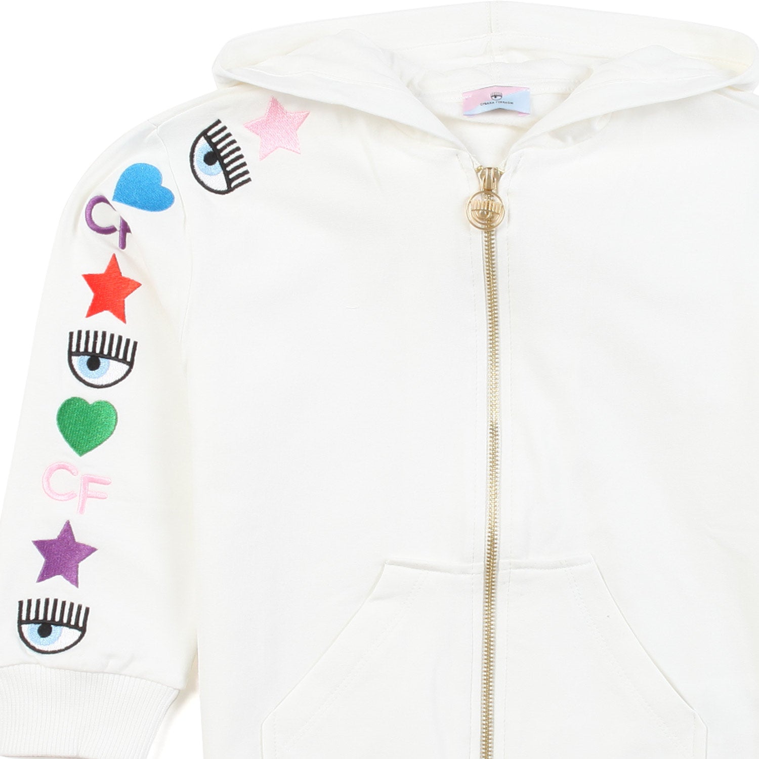 FELPA HOODIE BIANCA CON RICAMI EYE STAR BAMBINA - annameglio.com abbigliamento moda