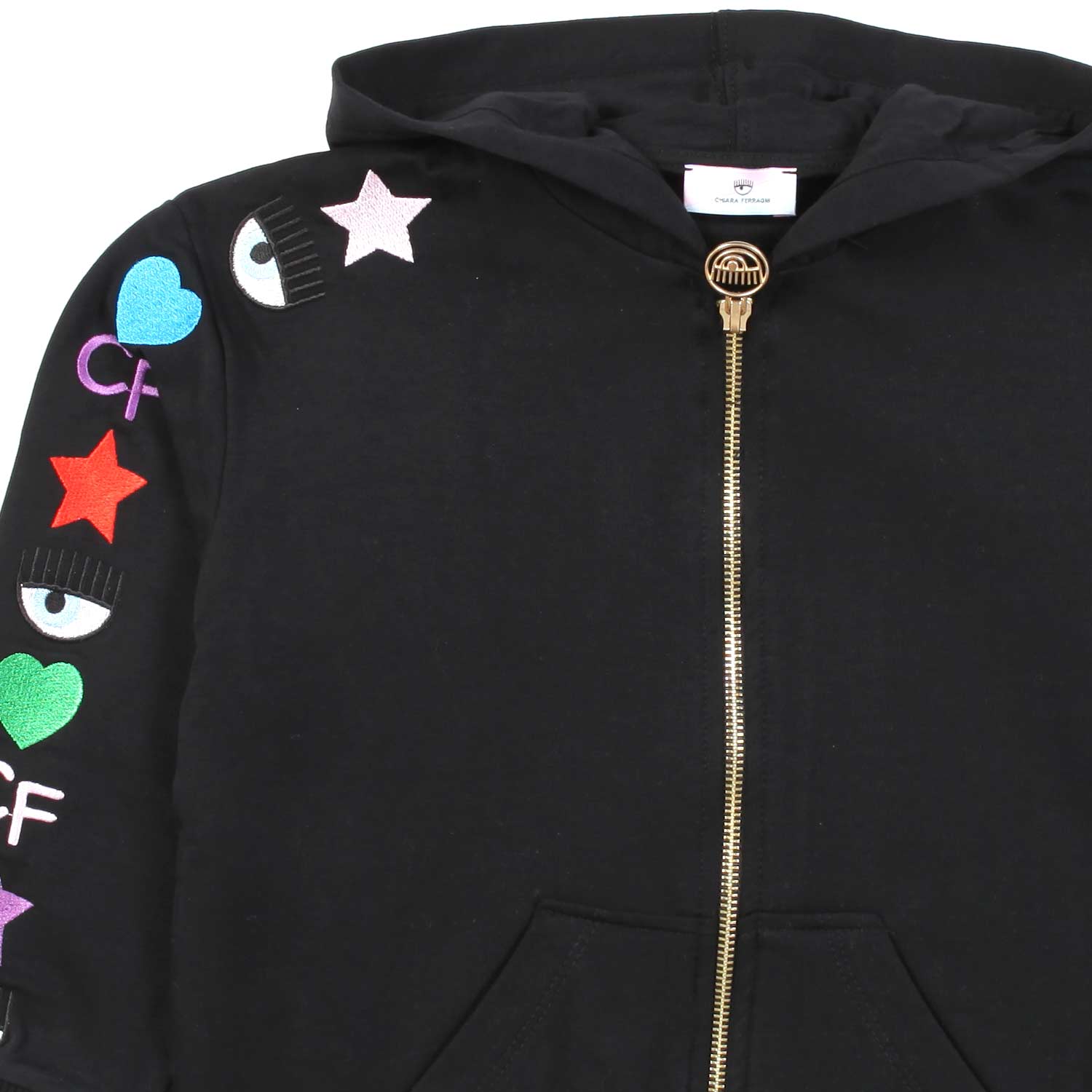 FELPA HOODIE NERA CON RICAMI EYE STAR BAMBINA - annameglio.com abbigliamento moda