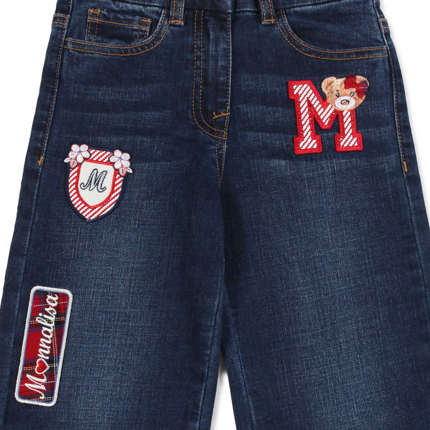 JEANS BLU SCURO BAMBINA CON PATCH COLORATE - annameglio.com abbigliamento moda