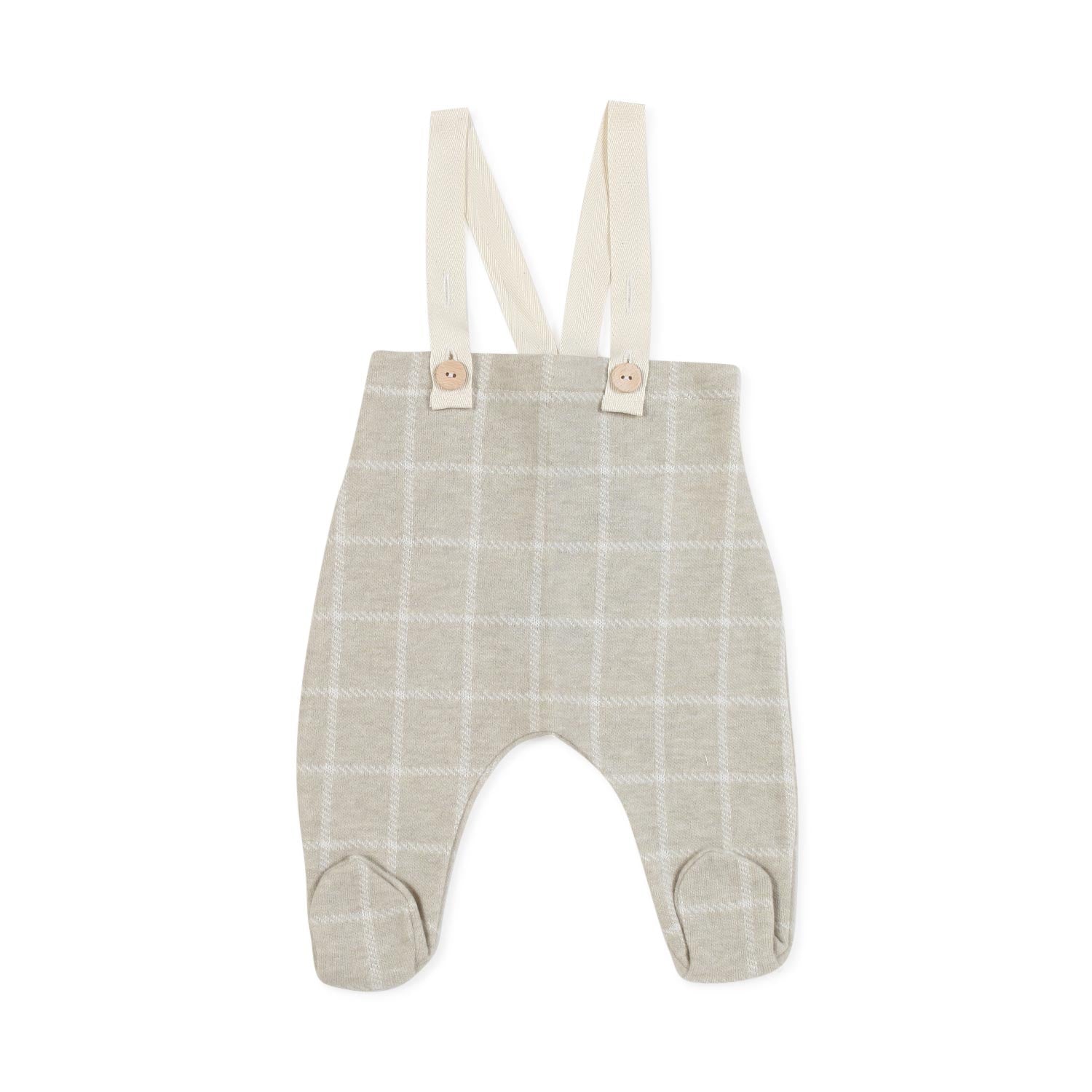 PANTALONE BEIGE A QUADRI CON BRETELLE - annameglio.com abbigliamento moda