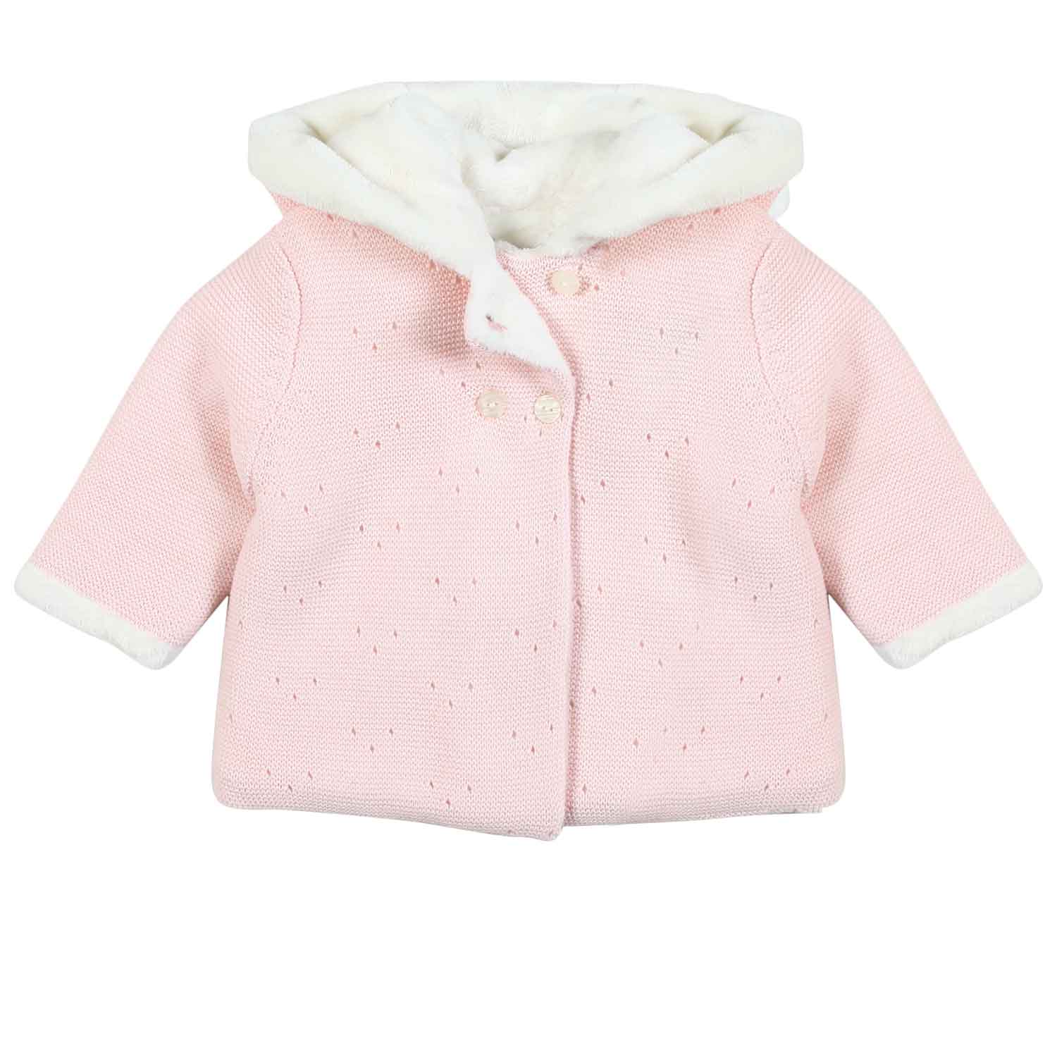 CAPPOTTINO ROSA E BIANCO CON CAPPUCCIO NEONATA - annameglio.com abbigliamento moda
