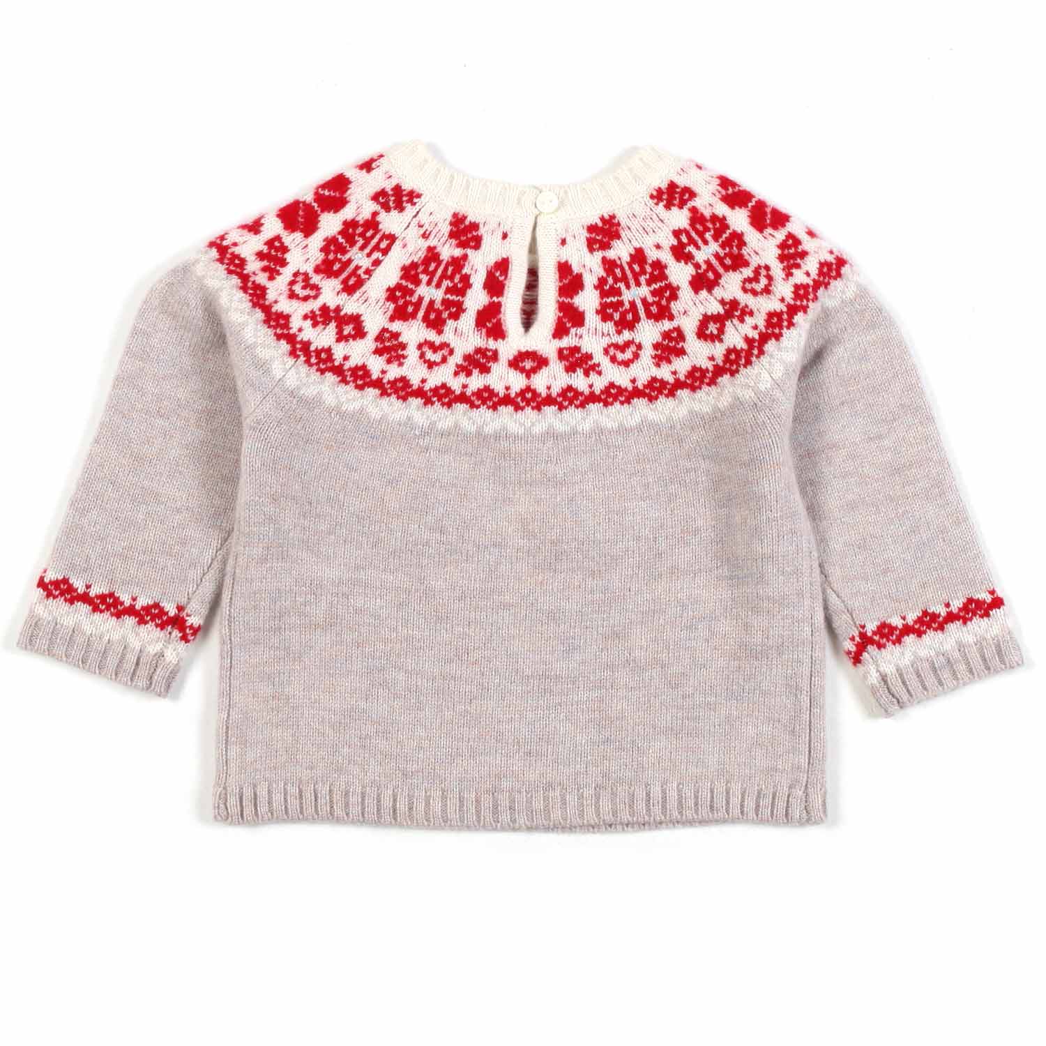PULLOVER TORTORA CON DECORAZIONI BIANCHE E ROSSE - annameglio.com abbigliamento moda