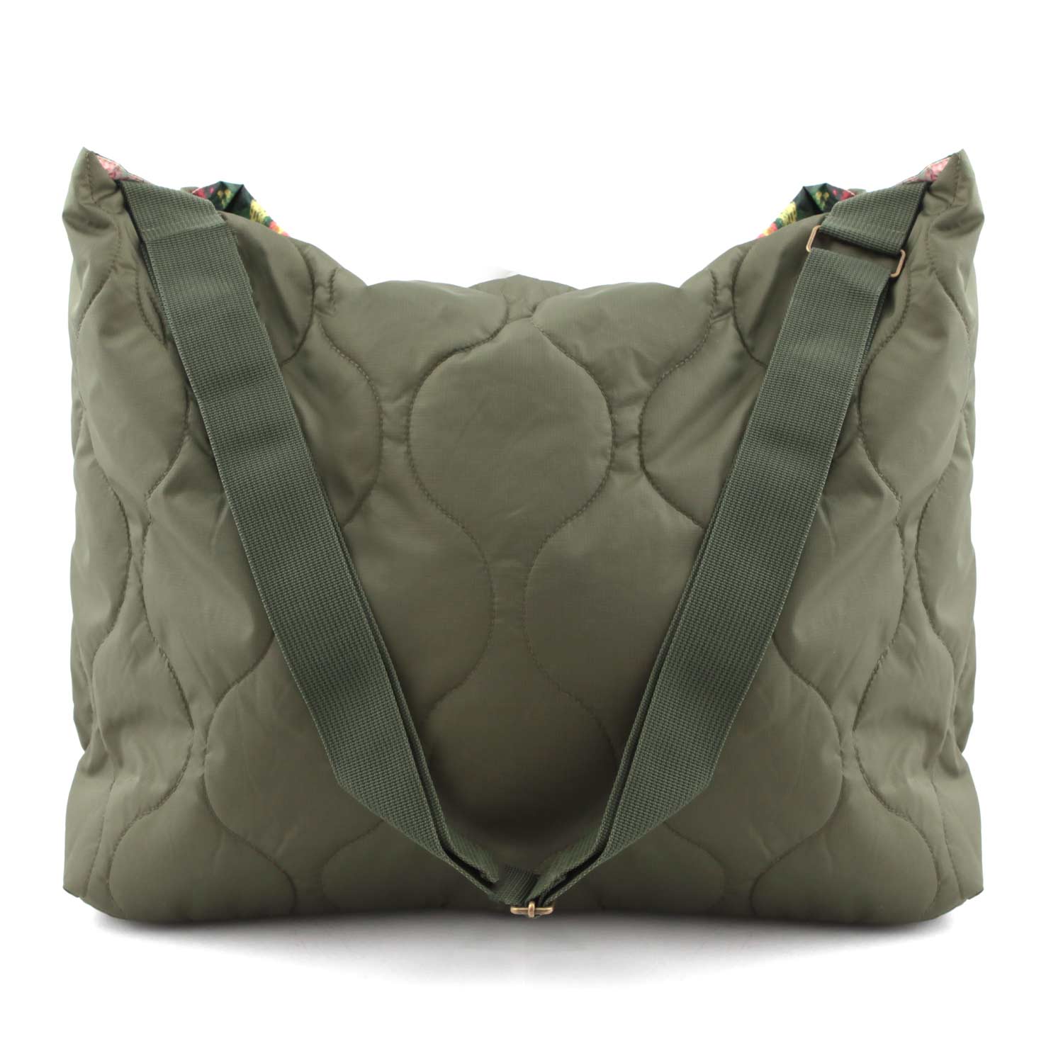 BORSA HANAH REVERSIBILE VERDE MILITARE E FLOREALE - annameglio.com abbigliamento moda