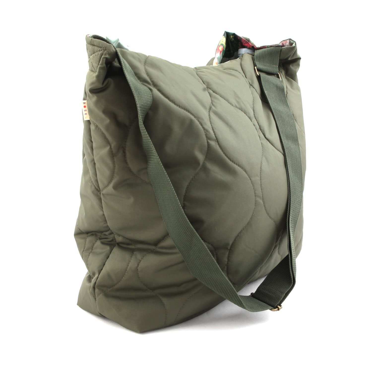 BORSA HANAH REVERSIBILE VERDE MILITARE E FLOREALE - annameglio.com abbigliamento moda