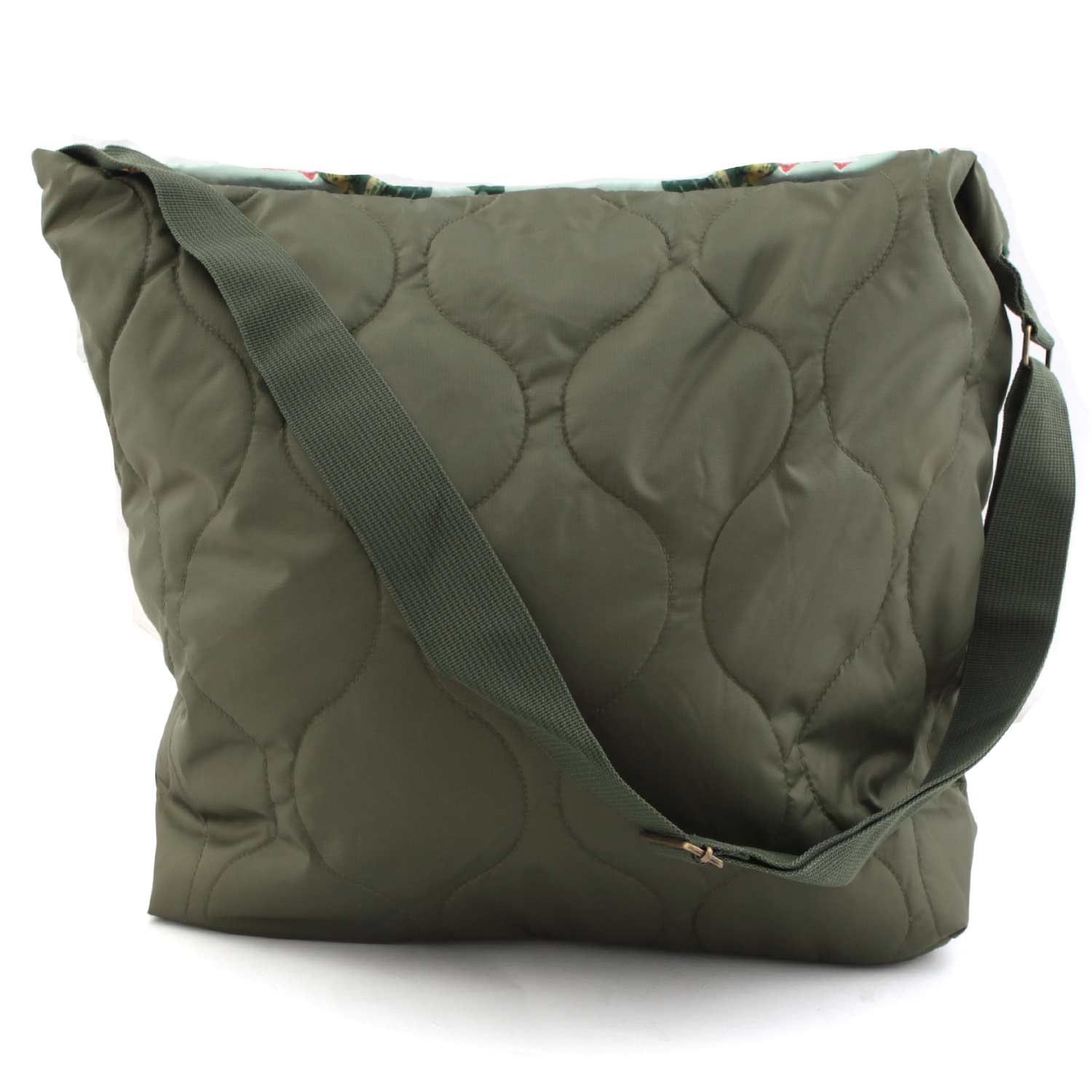 BORSA HANAH REVERSIBILE VERDE MILITARE E FLOREALE - annameglio.com abbigliamento moda