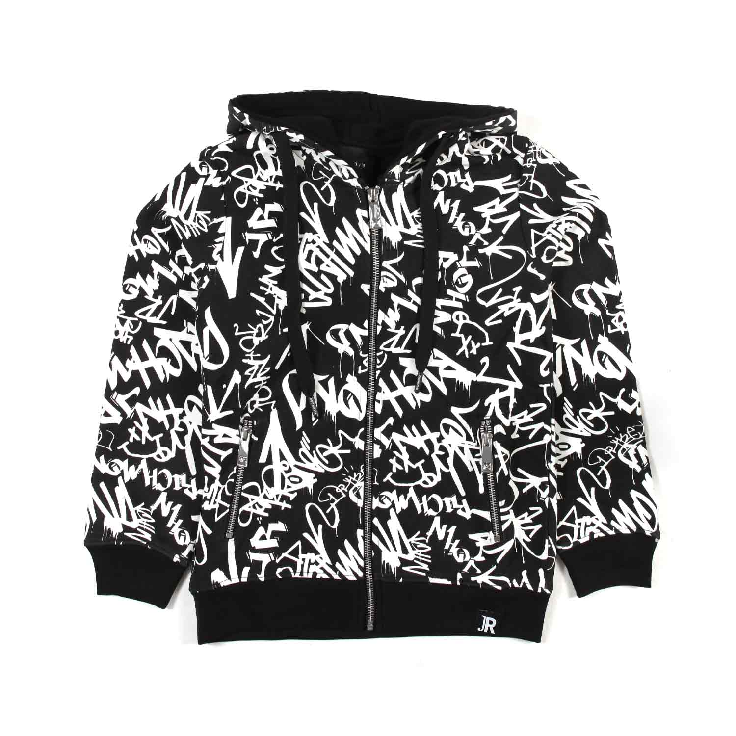 FELPA GRAFFITI NERA E BIANCA CON CAPPUCCIO UNISEX - annameglio.com abbigliamento moda