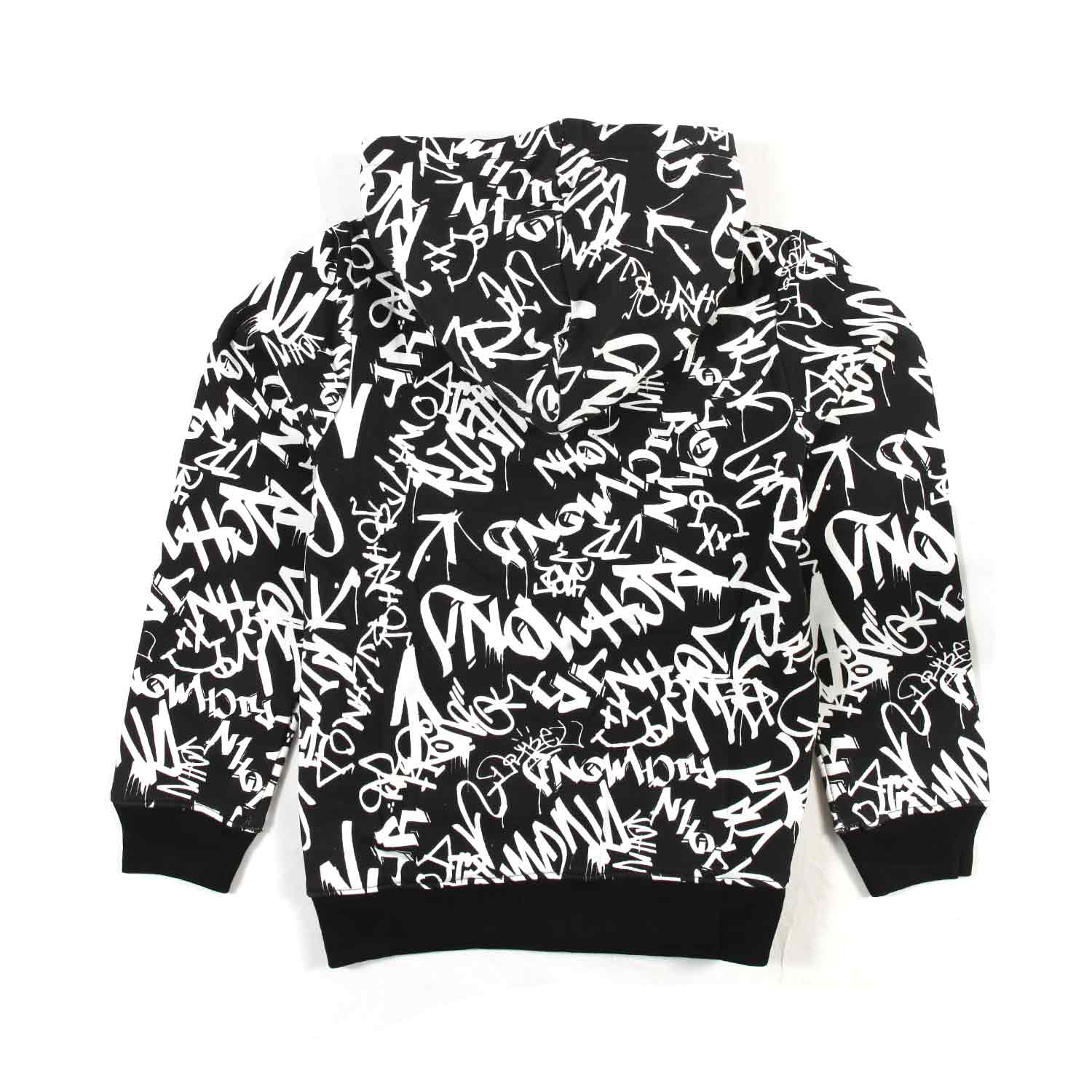 FELPA GRAFFITI NERA E BIANCA CON CAPPUCCIO UNISEX - annameglio.com abbigliamento moda