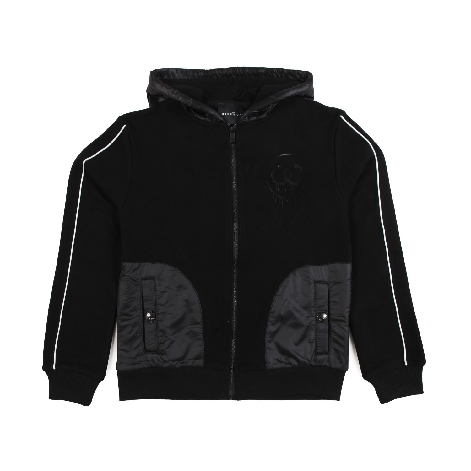 FELPA NERA CON CAPPUCCIO E DETTAGLI NYLON - annameglio.com abbigliamento moda